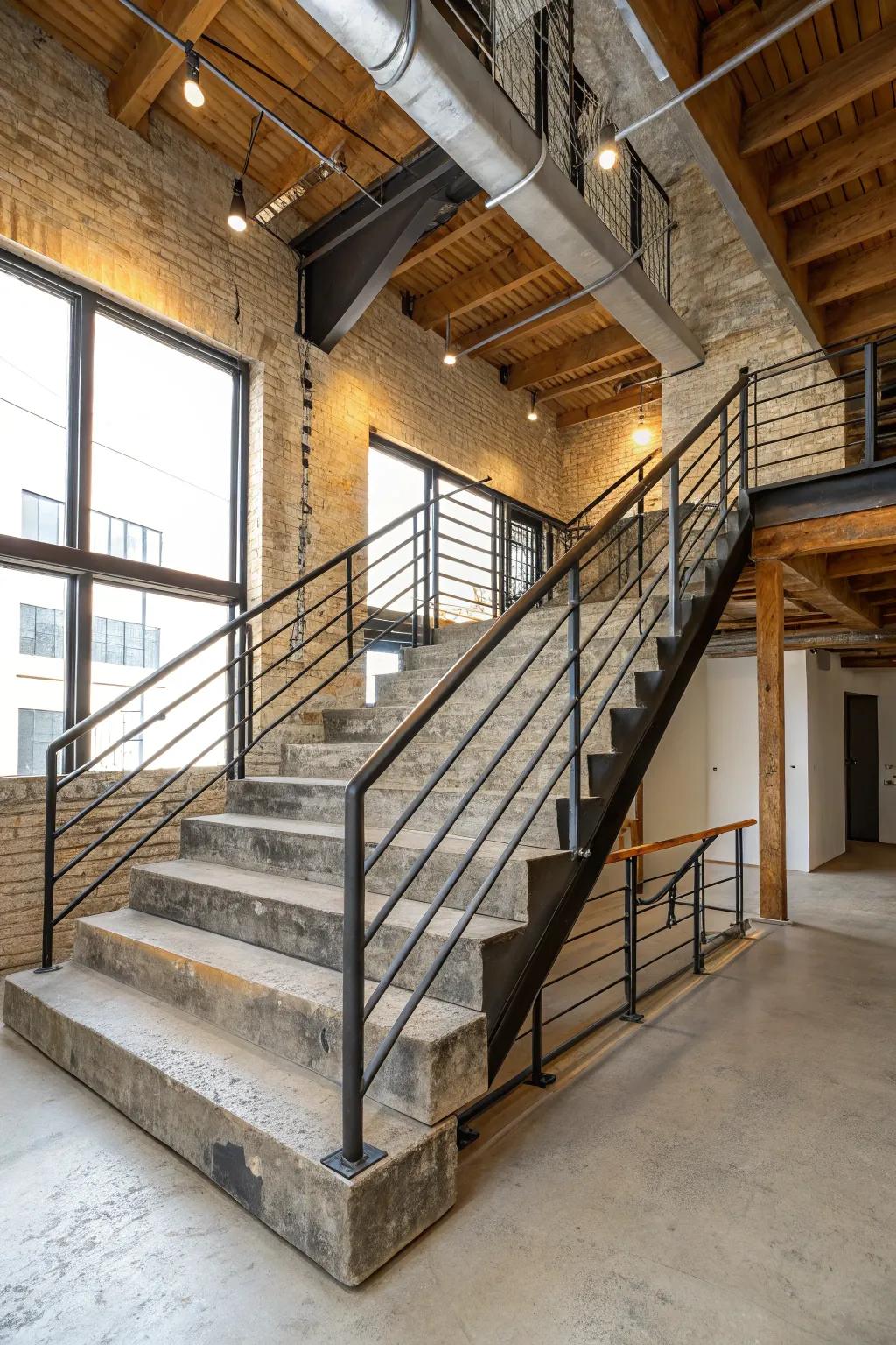 Industrial chic stairwells intermingle raw materials with refined design.