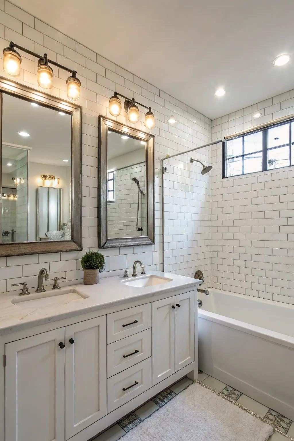 Mirrored units amplify light and elegance.