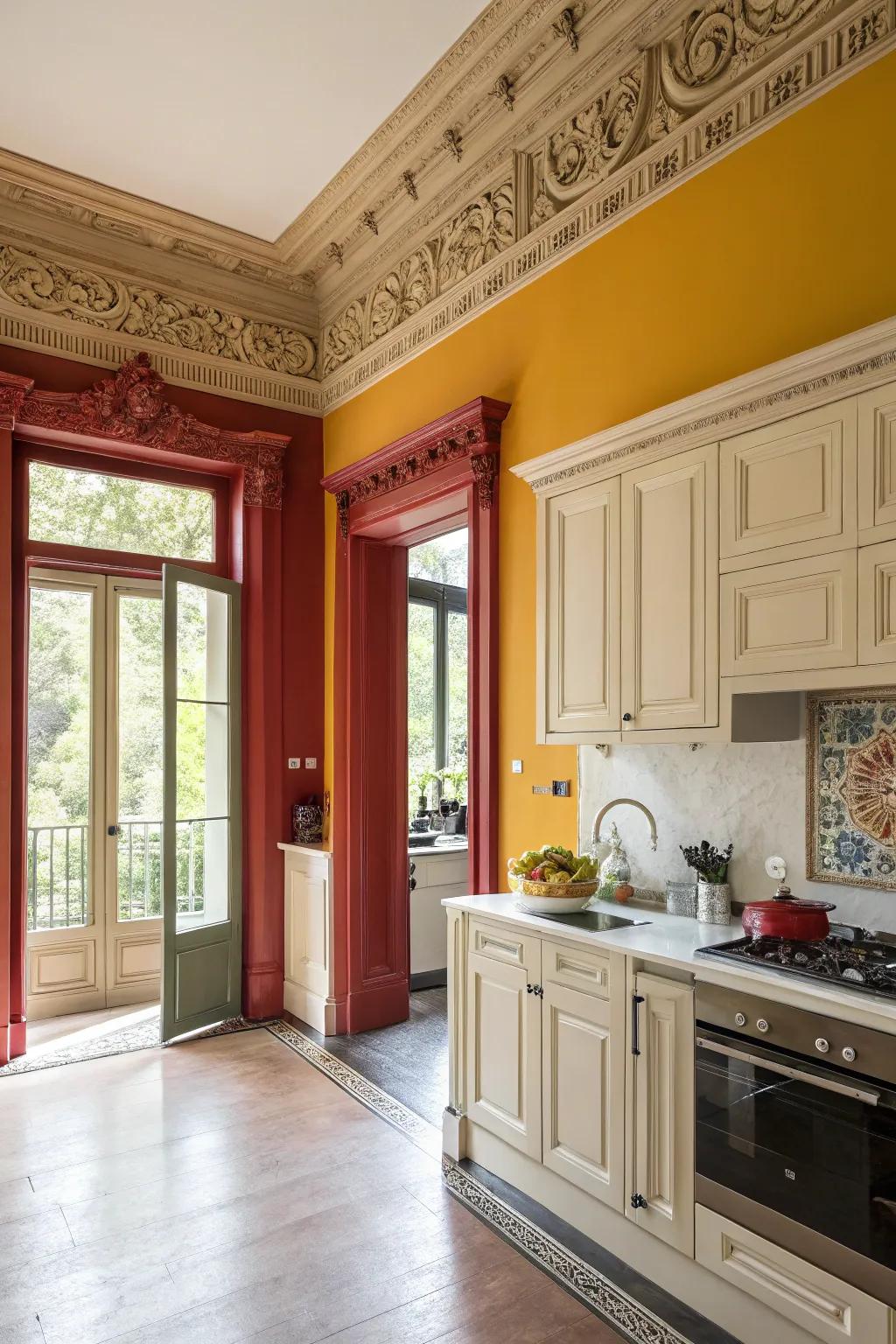 Contrasting shades underscore wall accent features.