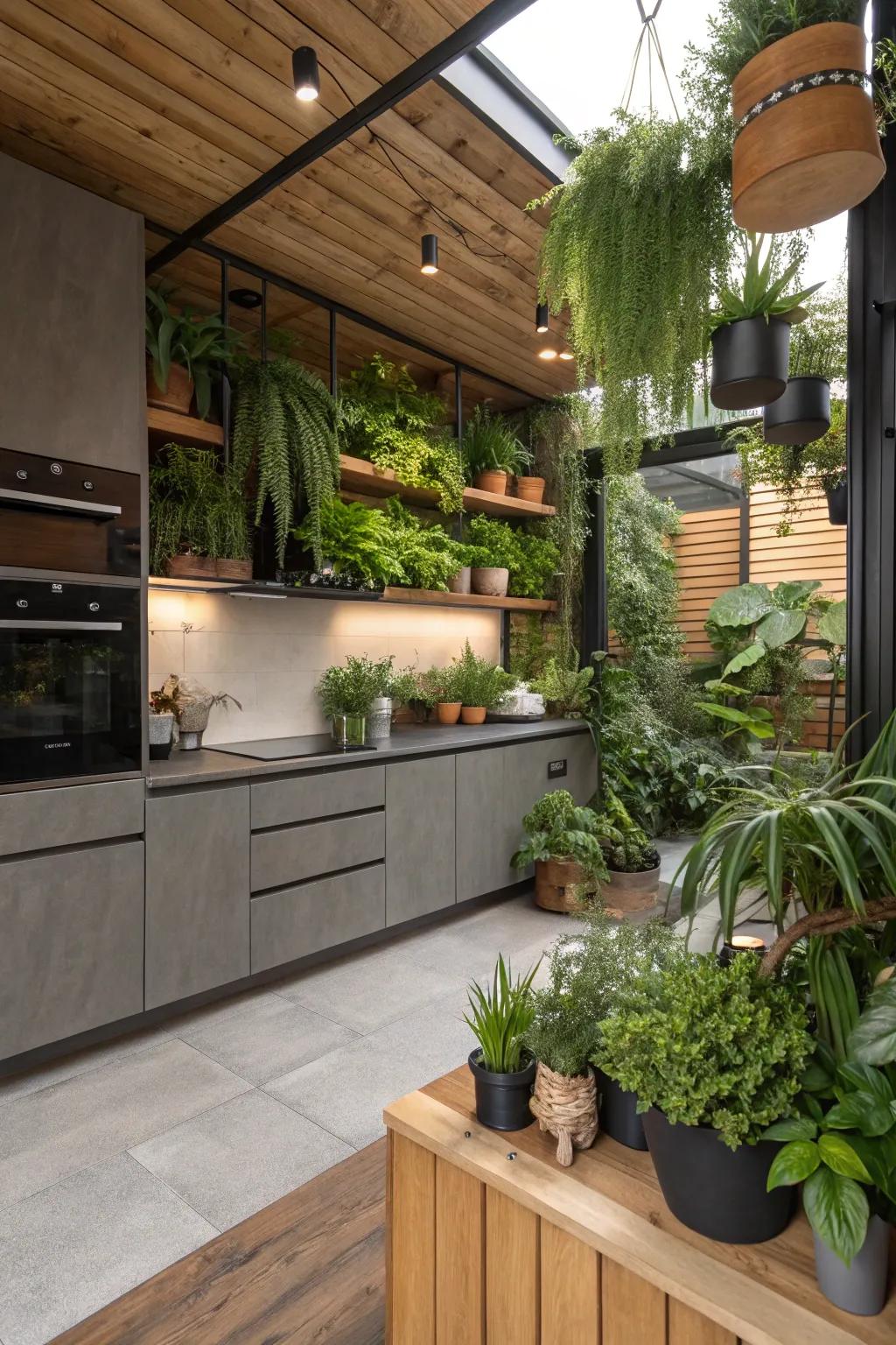 Create a calming environment with biophilic kitchen design.