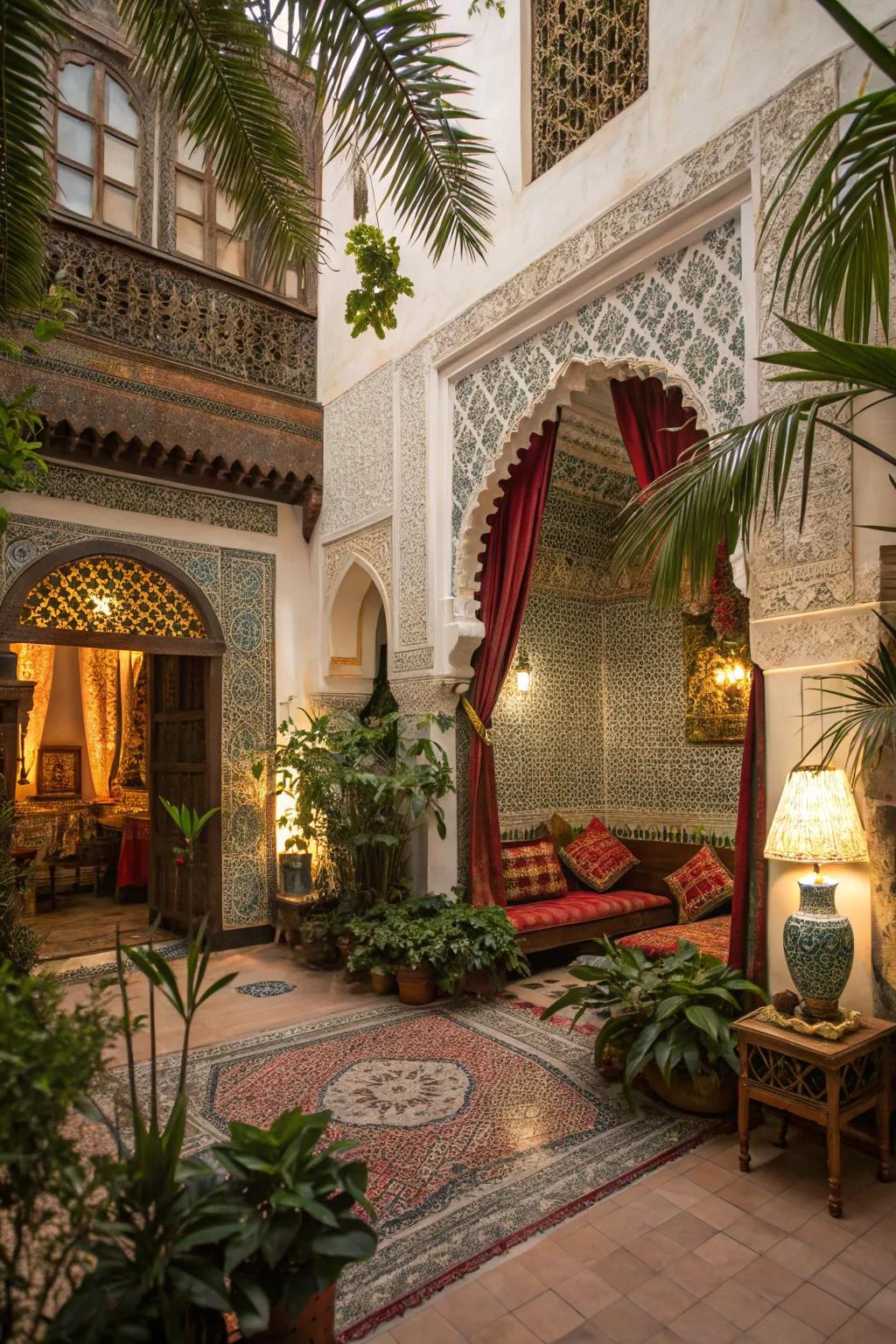 Exotic botanicals add life and freshness to Moroccan interiors.