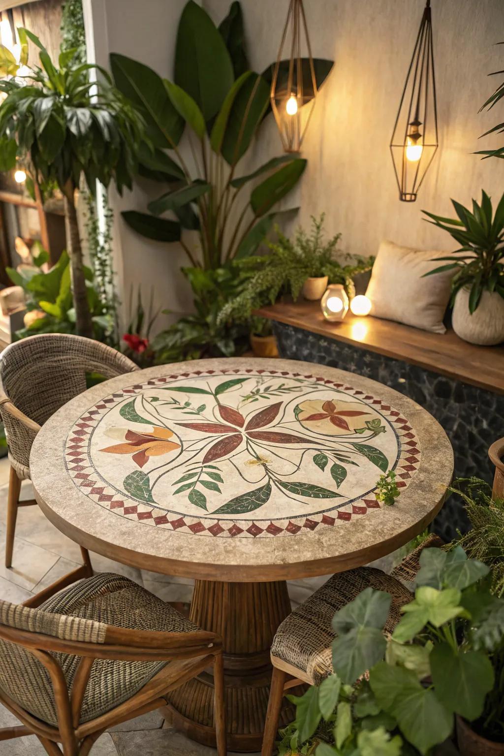 Nature-inspired mosaics usher the outdoors inside.