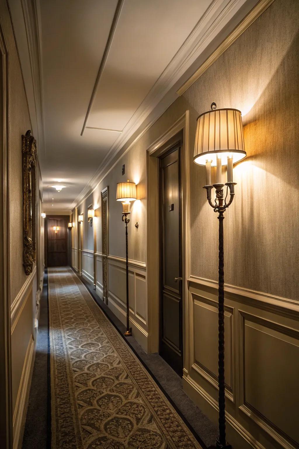 Layered illumination introduces depth and warmth to your hallway.