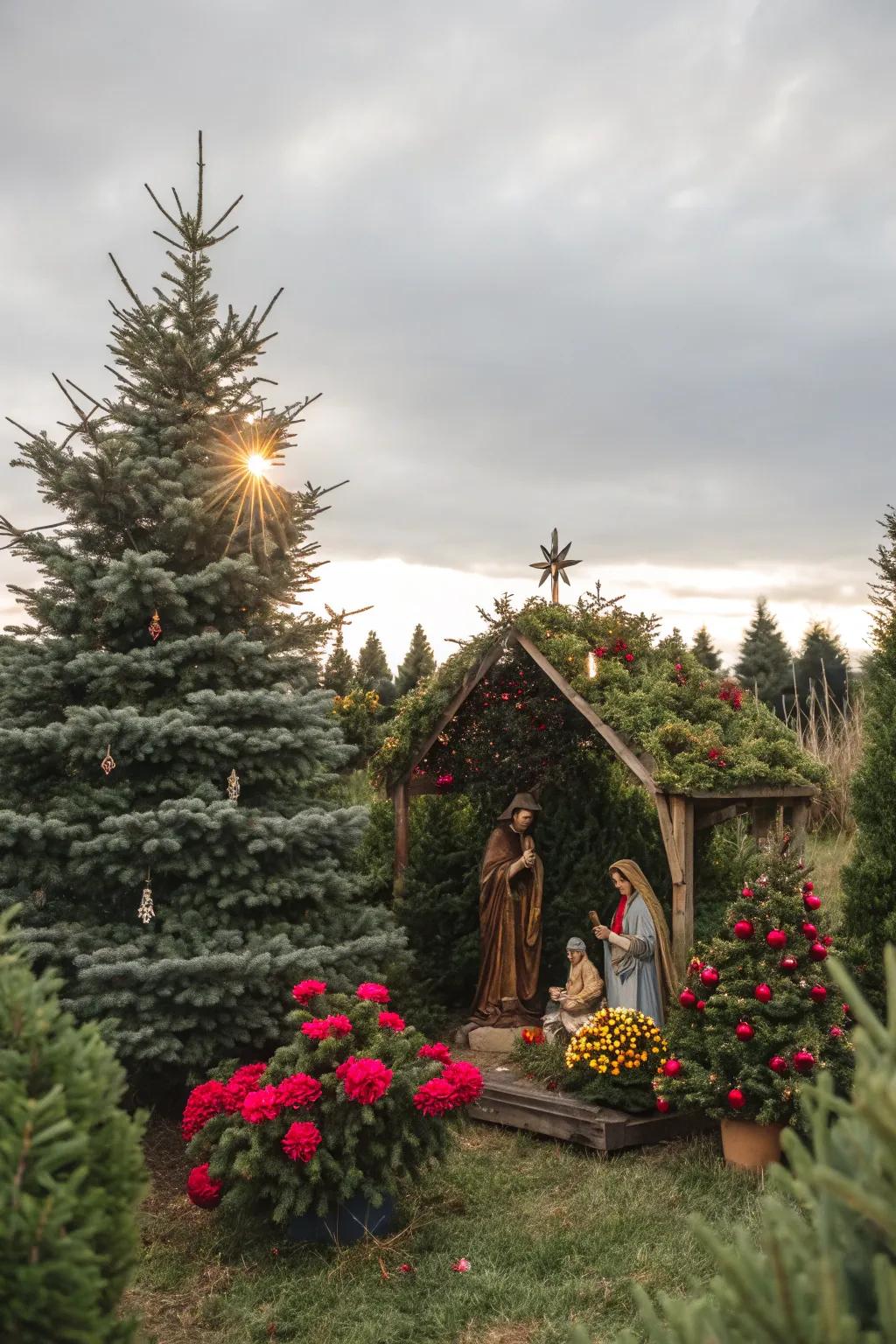 Rich greenery introduces a fresh and vibrant look to your nativity scene.