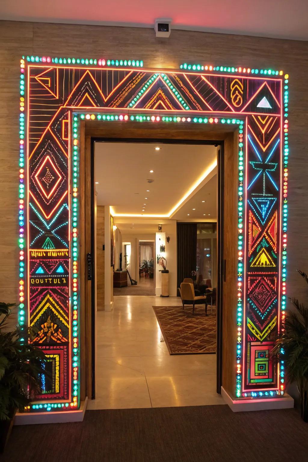 Cultural opulence featuring neon patterns.