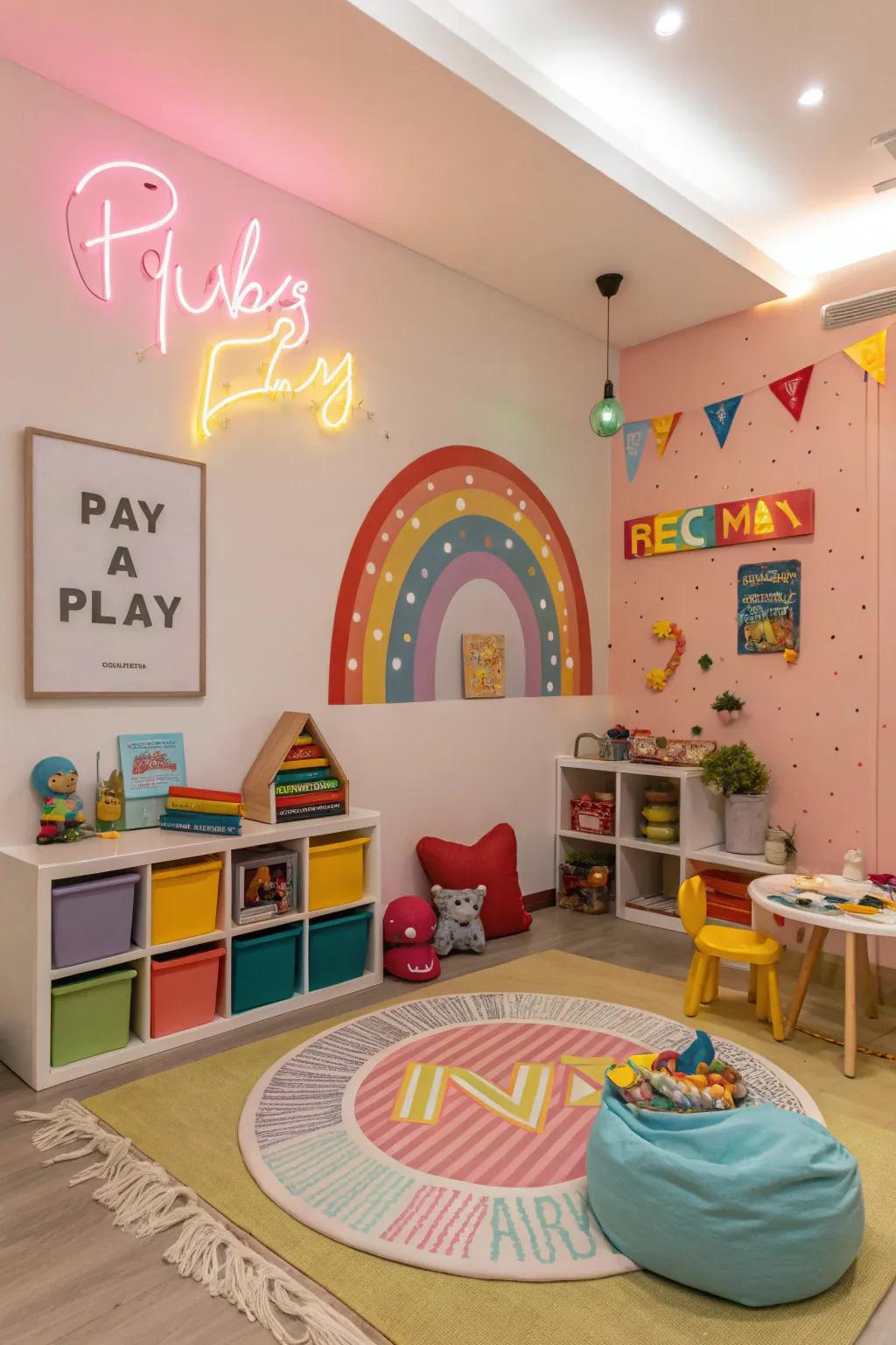 Introduce delight to children's quarters using a playful neon illumination.