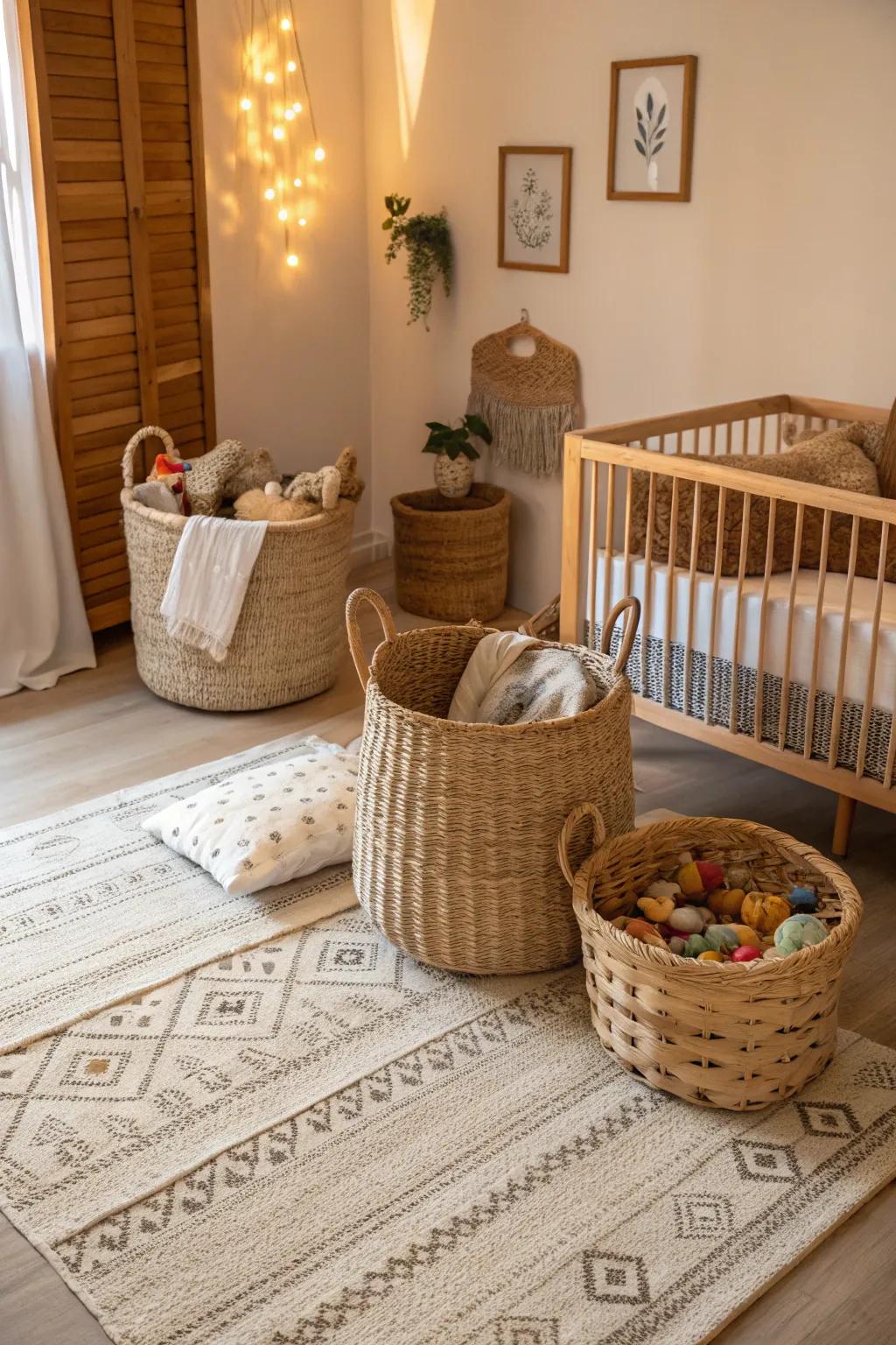 A baby room featuring weaved wonder accents.