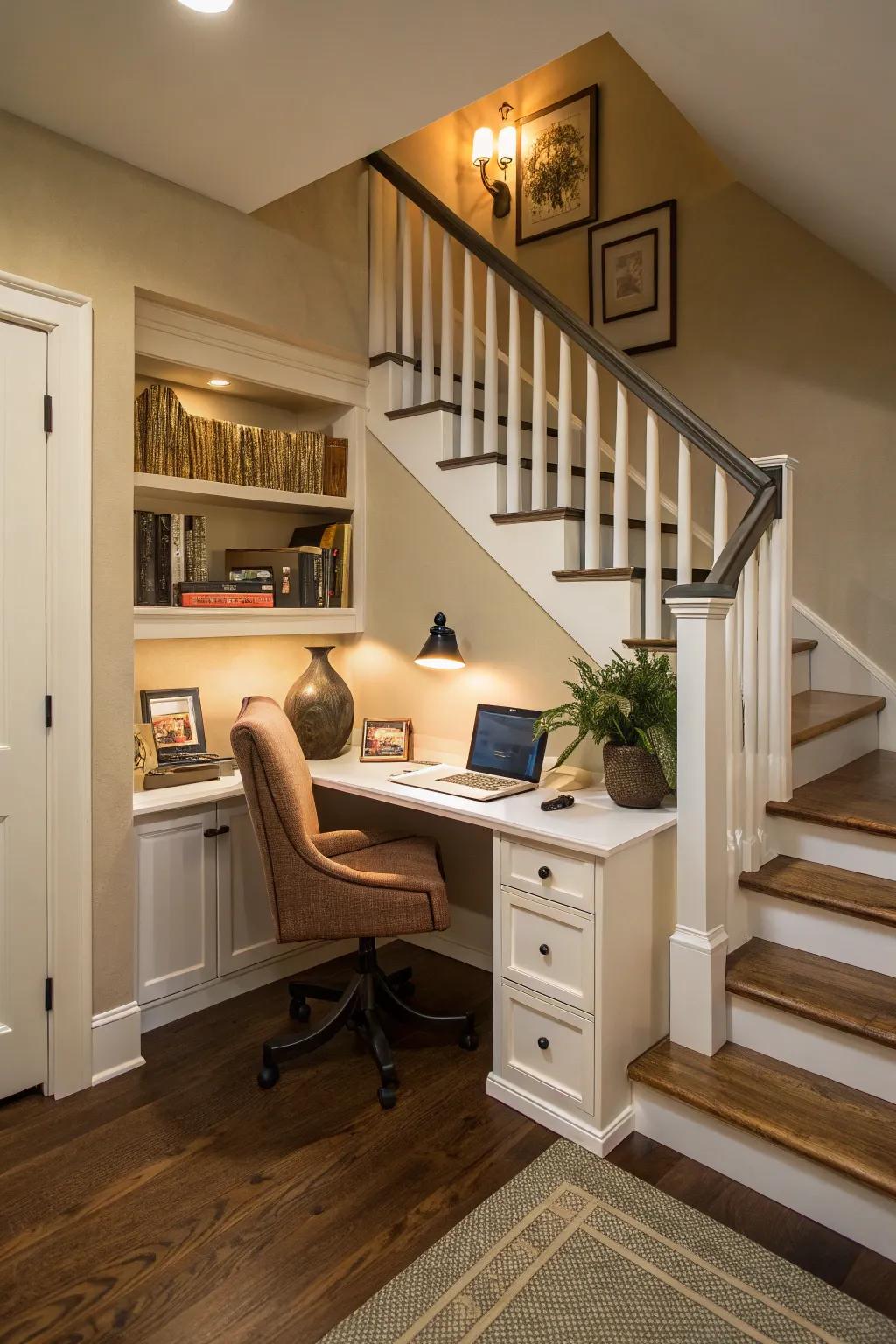 Stair landings can be surprisingly effective workspaces.