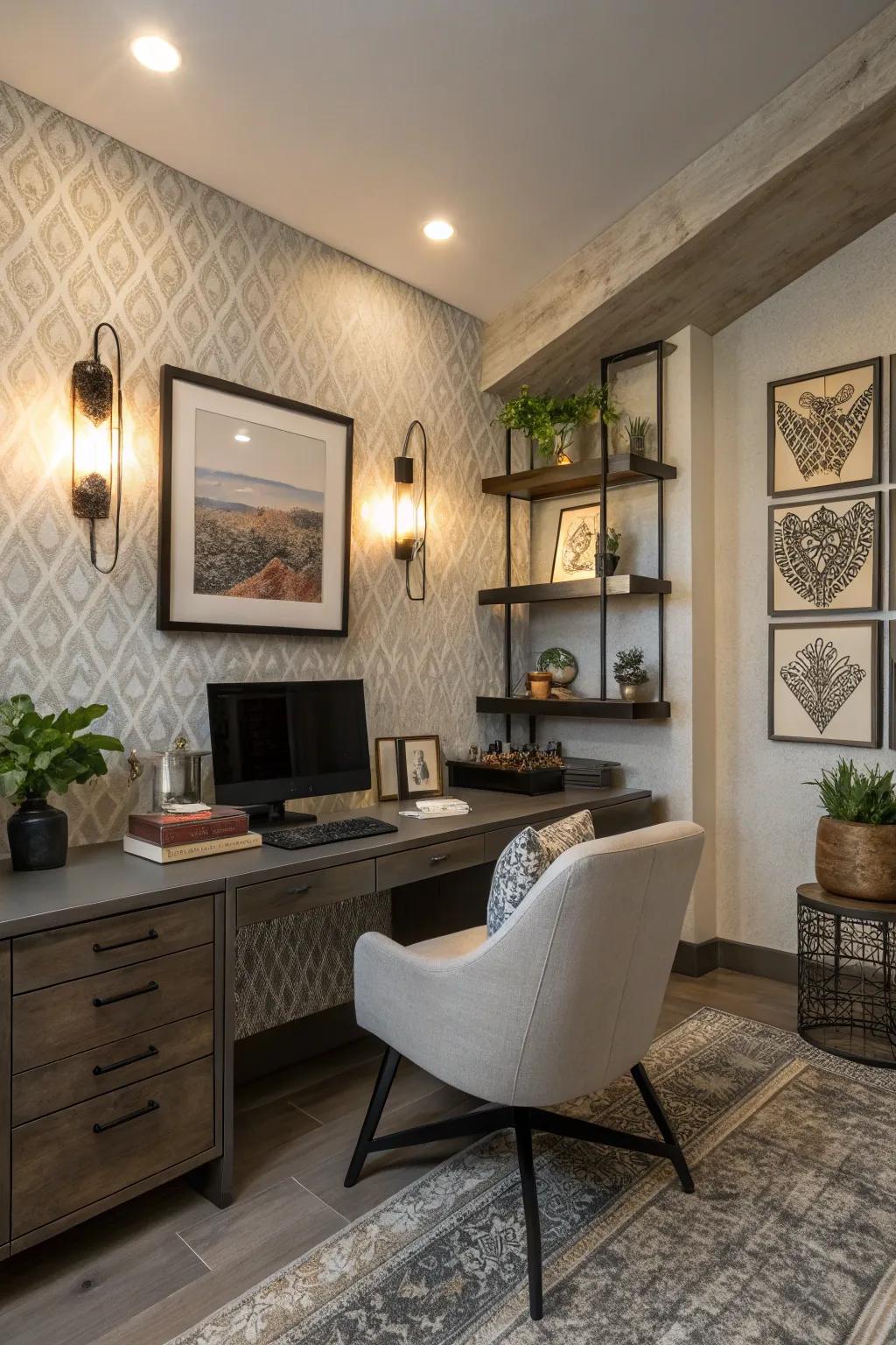Wall lights enhance depth and accentuate structural features.