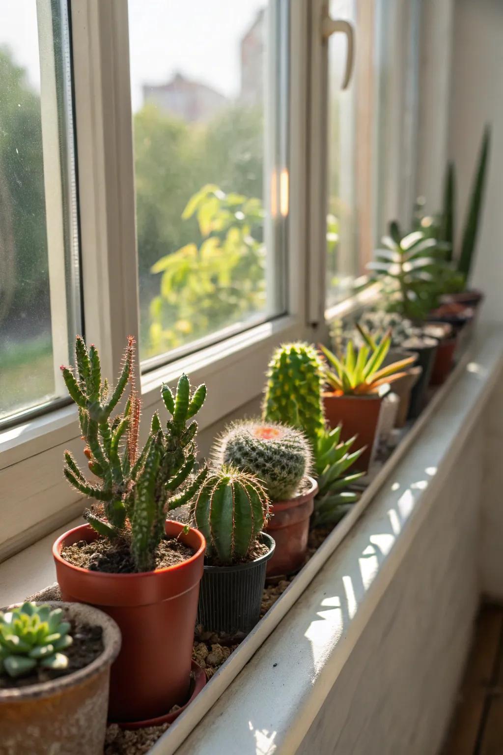 Brighten window sills with sun-loving plants.