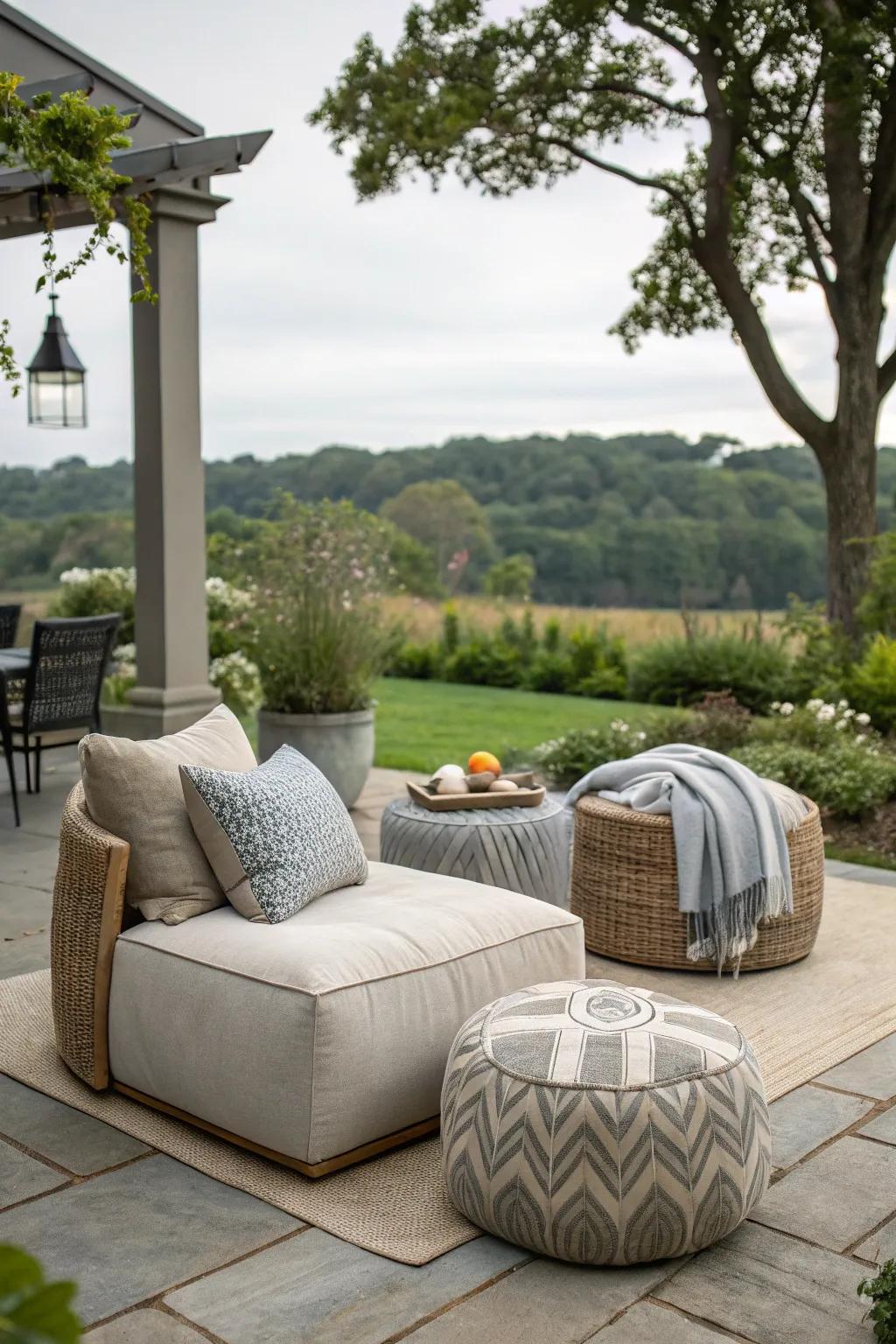 Exterior ottomans enhancing patio comfort