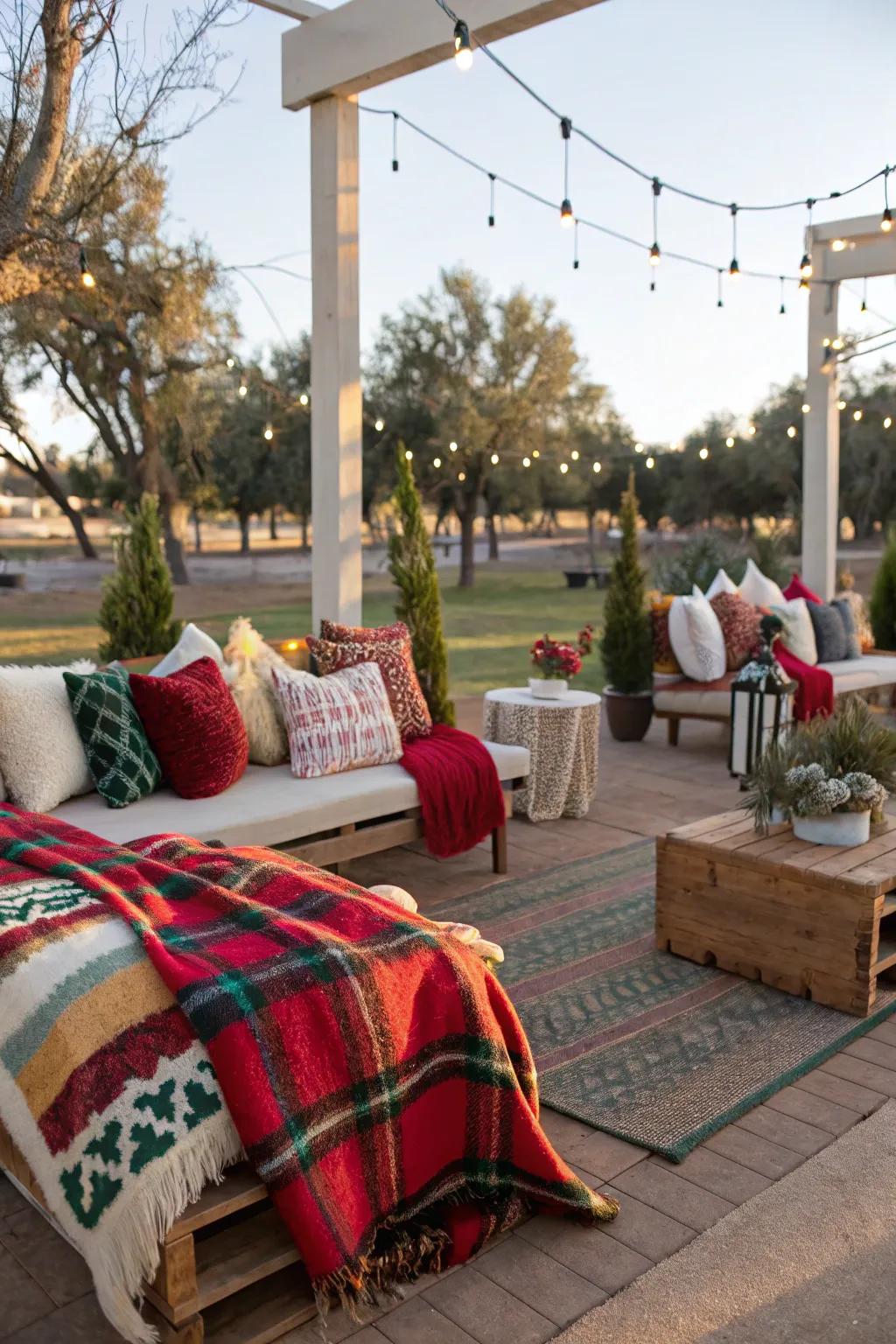 Forge a snug corner with festive outdoor sitting.