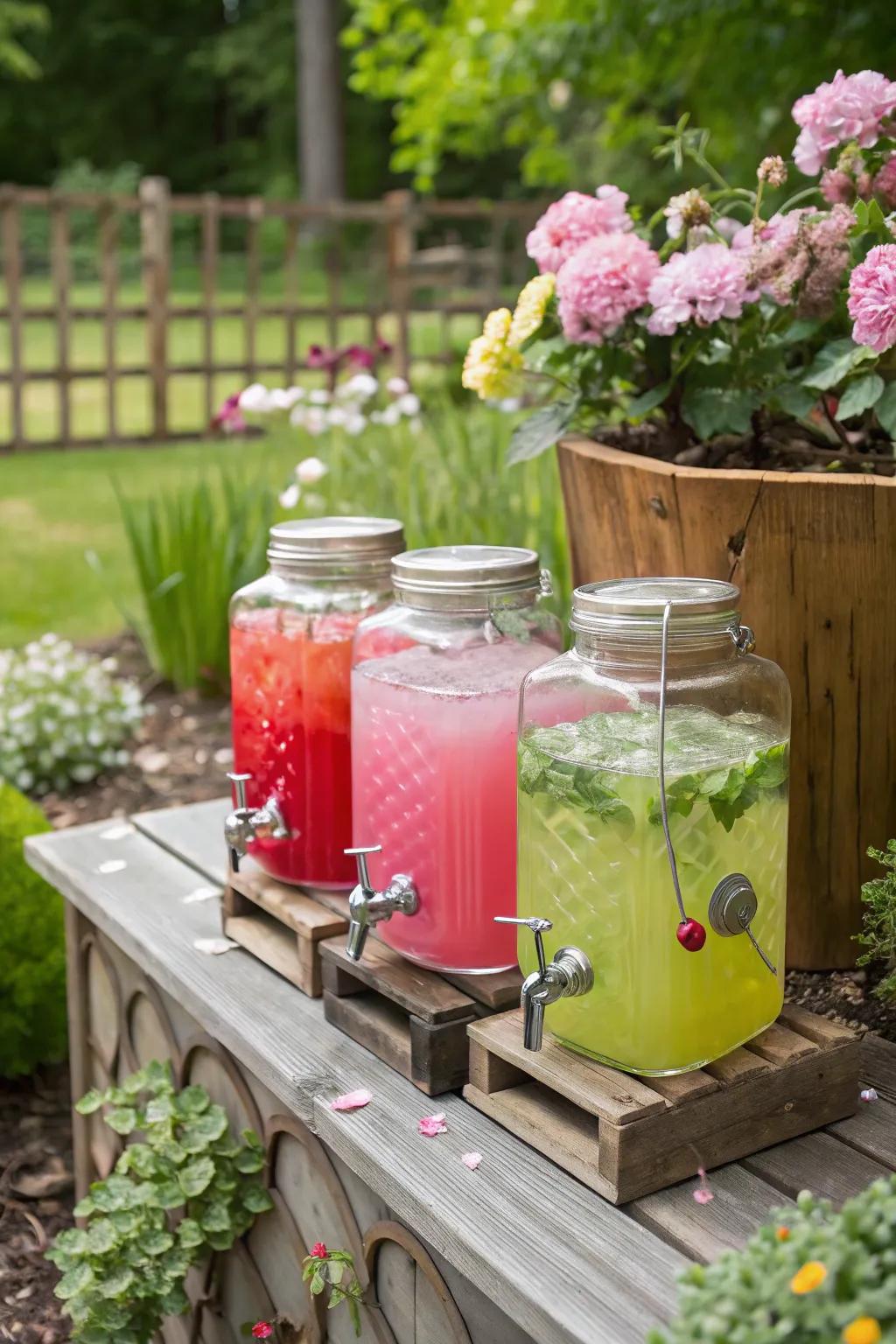 Jar glass dispensers introduce a nostalgic touch to any gathering.