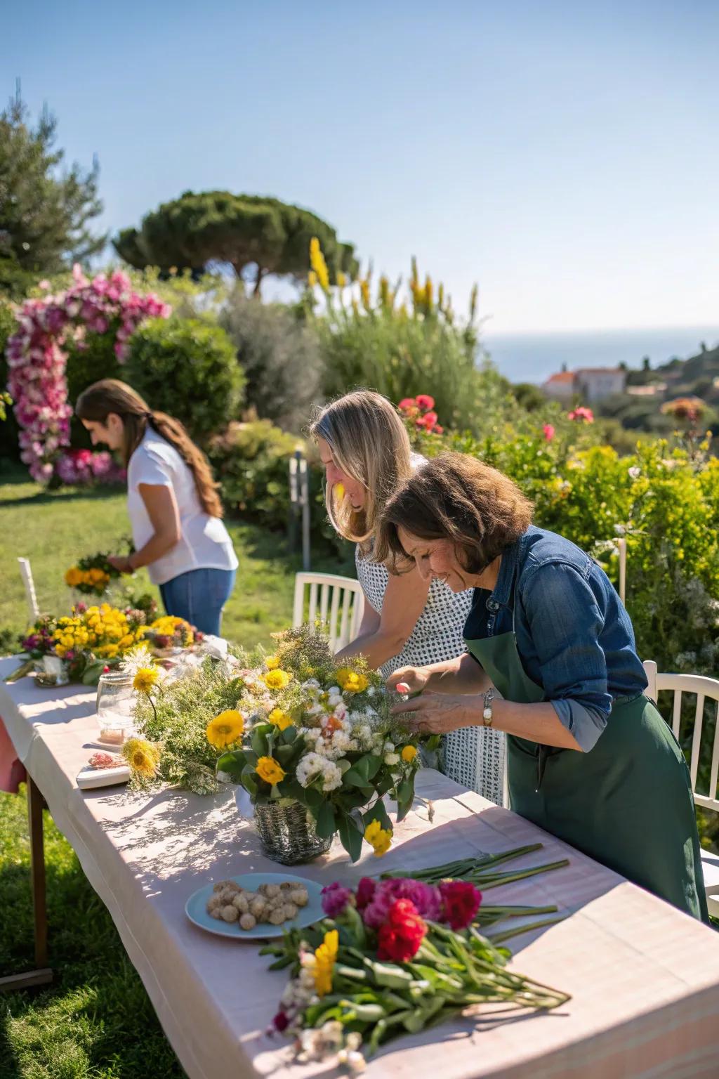 DIY floral decorations add a personal touch to decor.