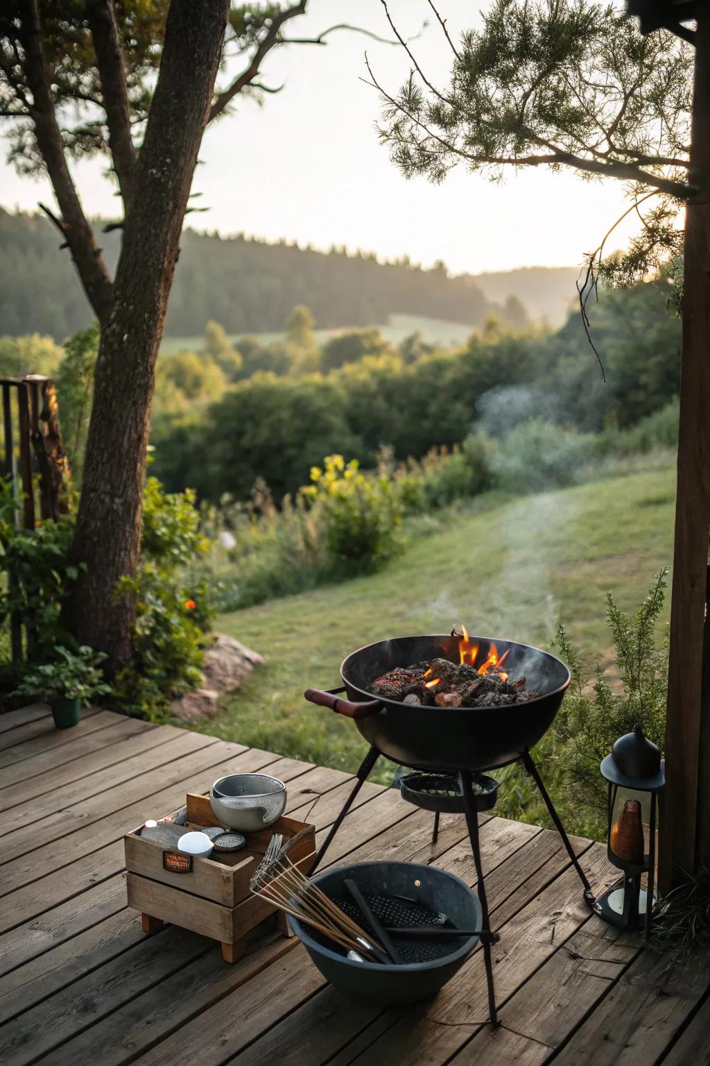 A charcoal barbecue provides a genuine BBQ experience with smoky tastes.