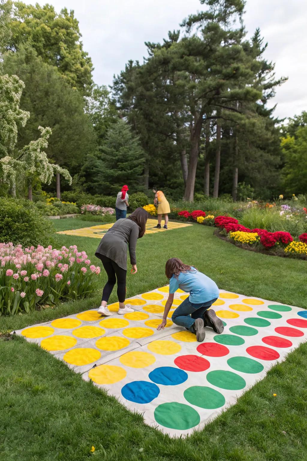 Outdoor Twister game bringing smiles to party guests