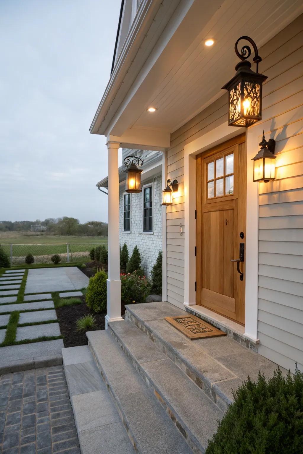 Wall sconces make an audacious statement on any porch.