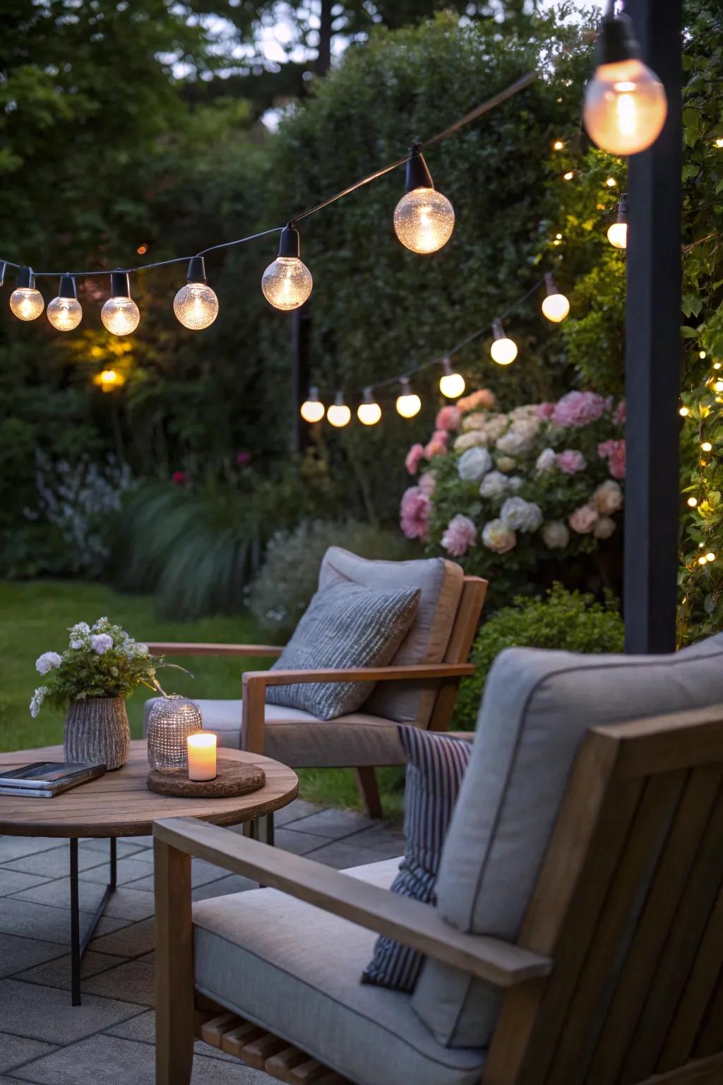 Globe lights enhancing elegance and atmosphere.