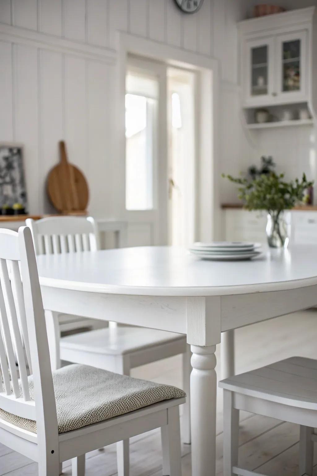 All-white finish adds monochrome magic to your dining table.