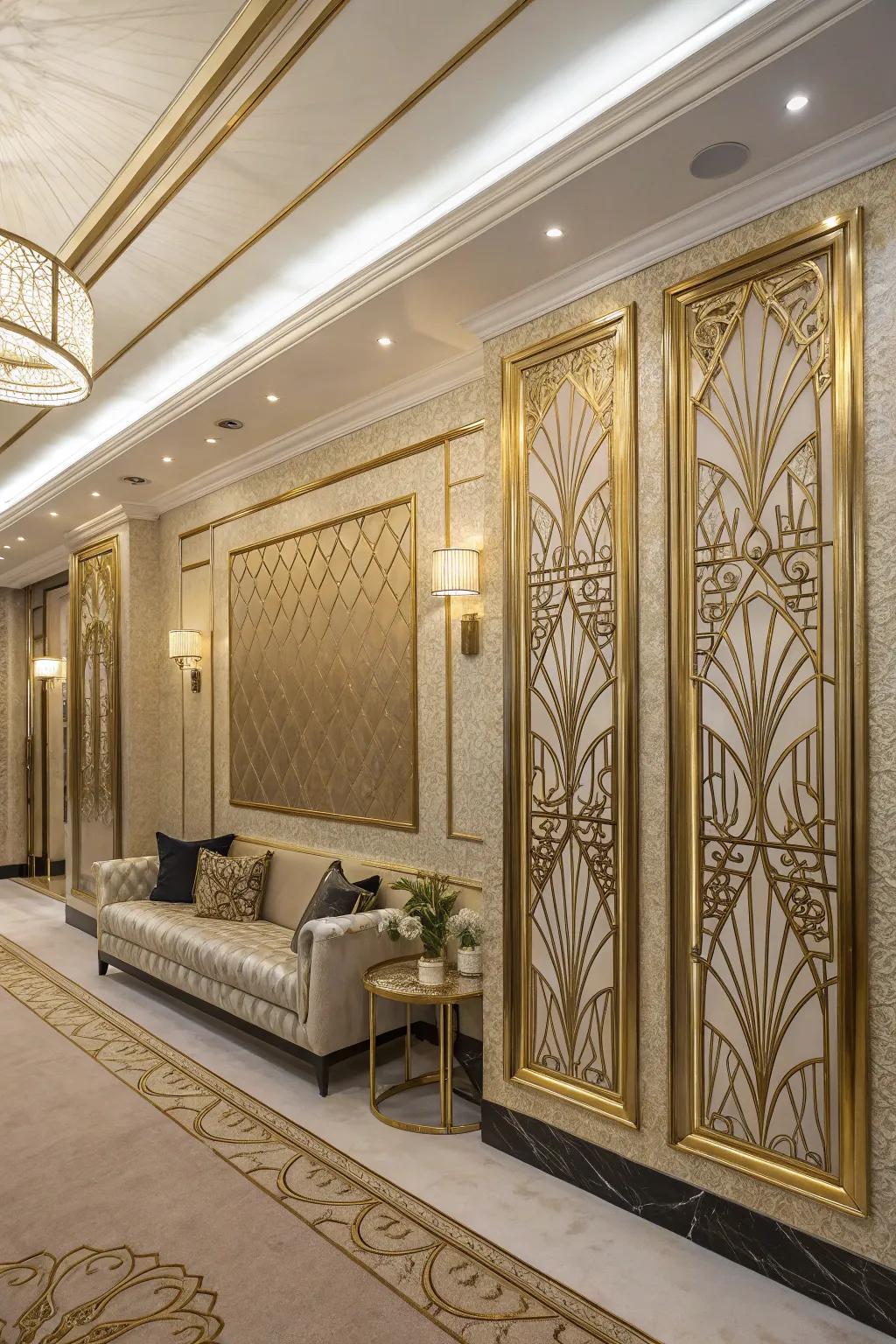 Room featuring glamorous Art Deco panel designs.
