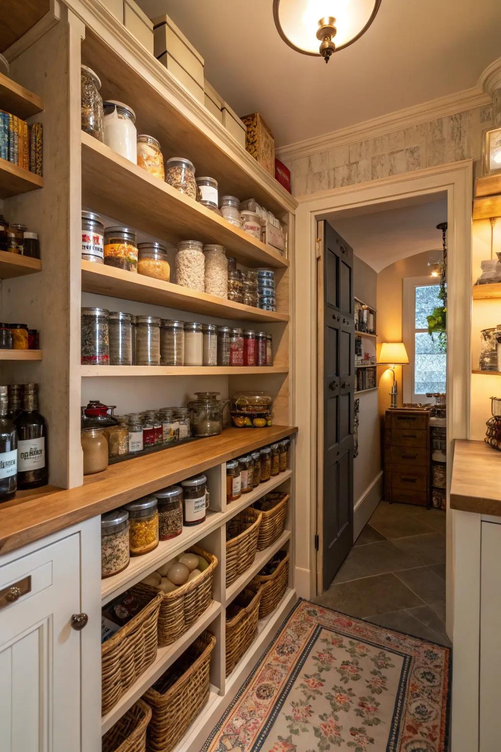 Enclosing shelving offers continuous and efficient storage.