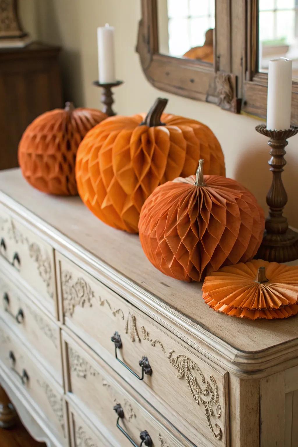 Textured delicate paper gourds offering a gentle and inviting impression.