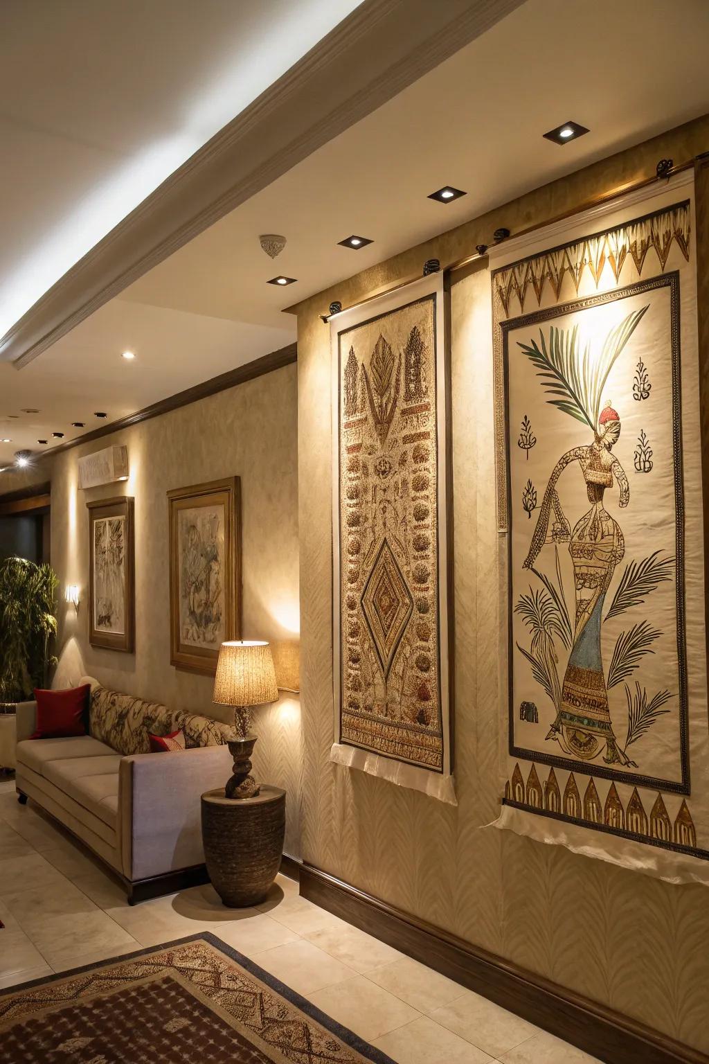 Hidden lighting provides a refined touch to papyrus art.