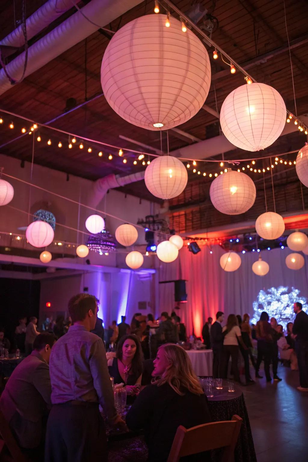 Produce a dreamlike atmosphere with levitating light spheres.