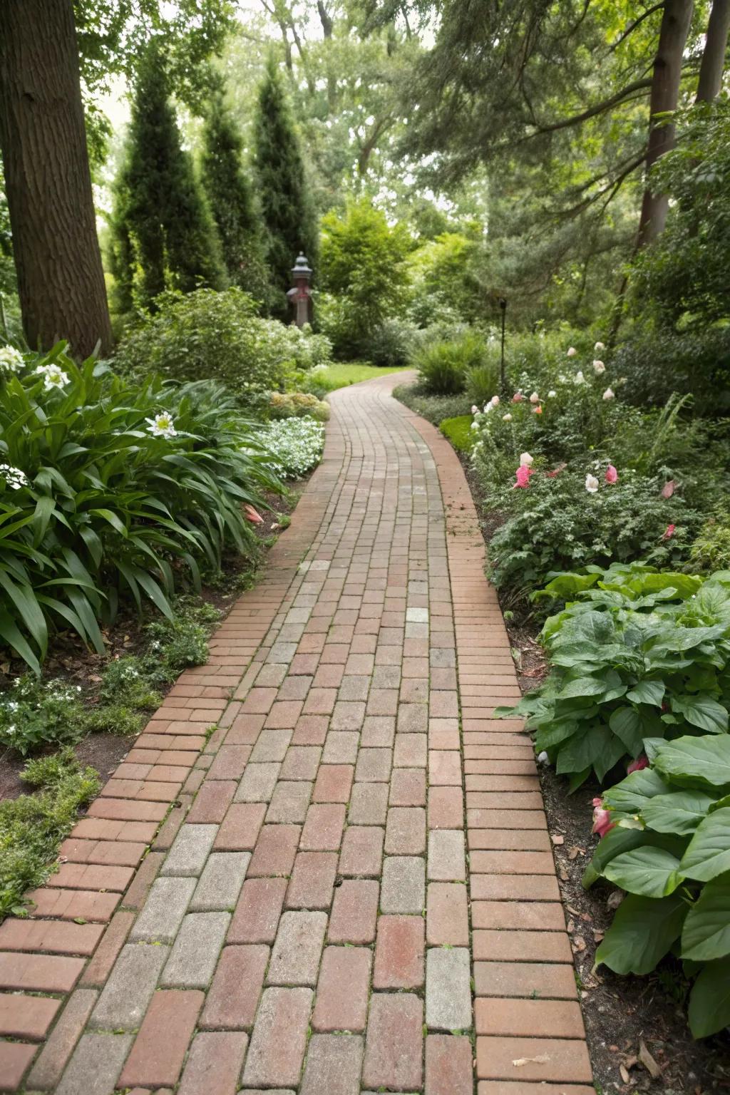 A timeless brick pathway designed for permeability.