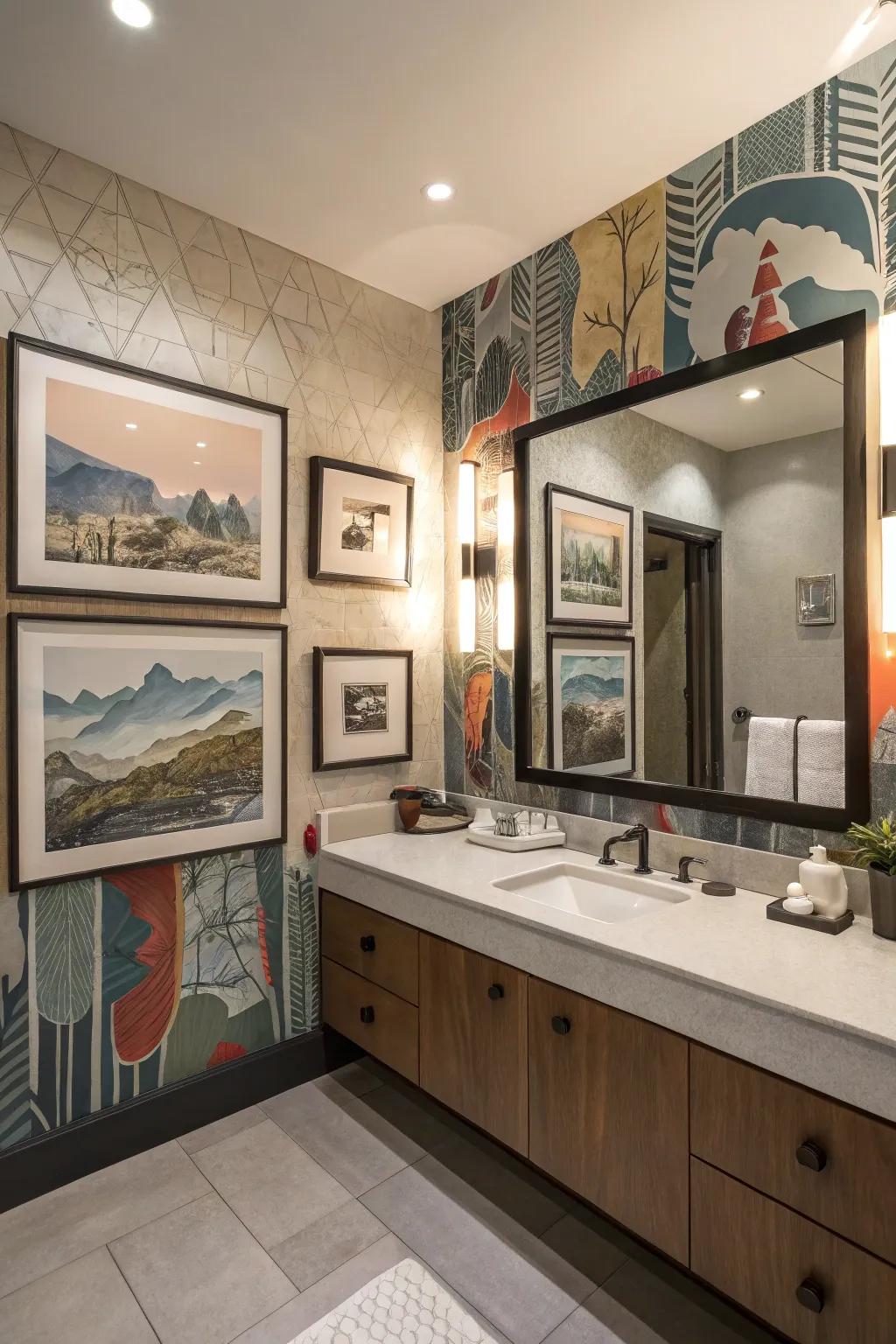 Artistic flairs personalize and uplift bathroom spaces.