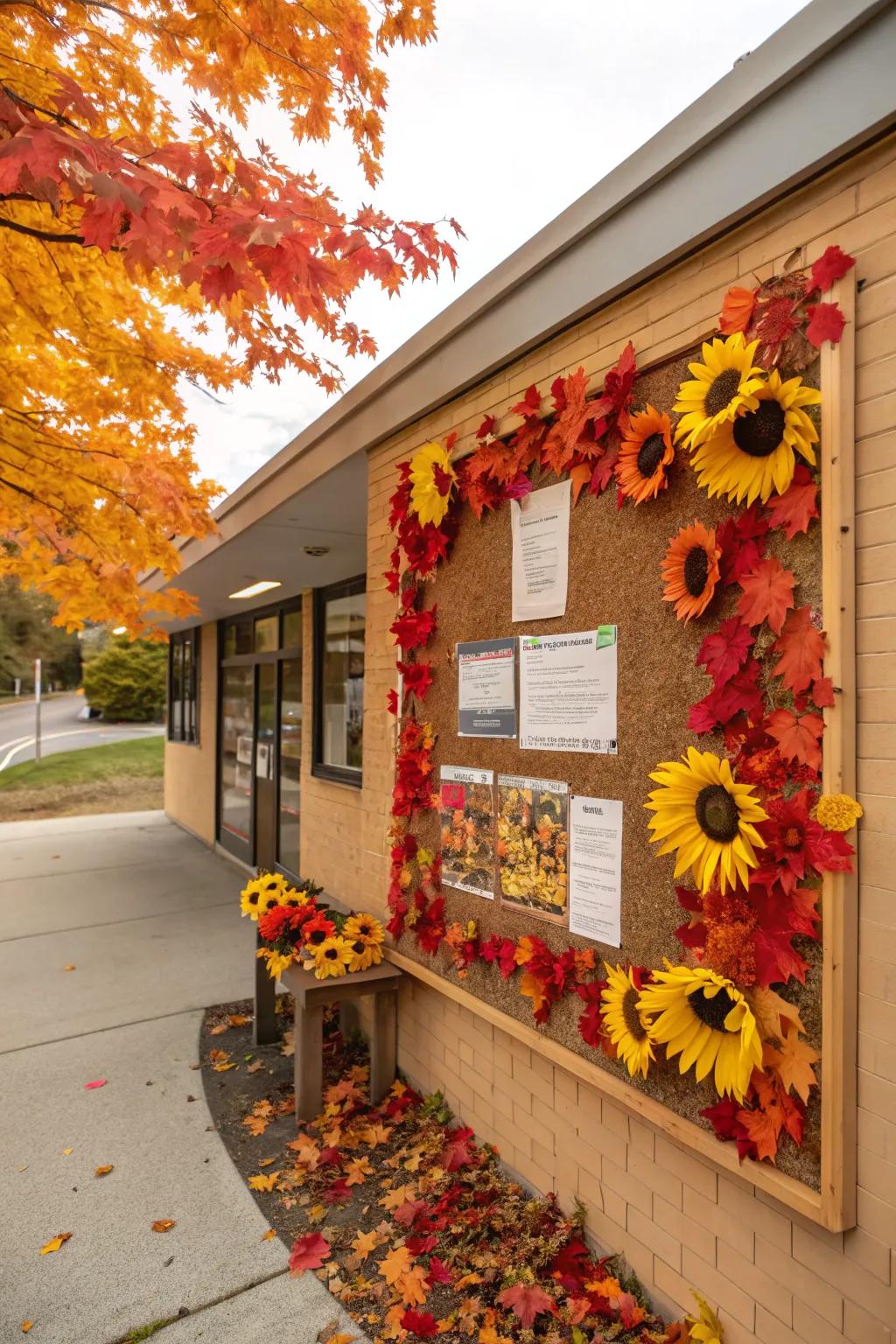 A sunflower-themed pin board bringing brightness to fall decor.