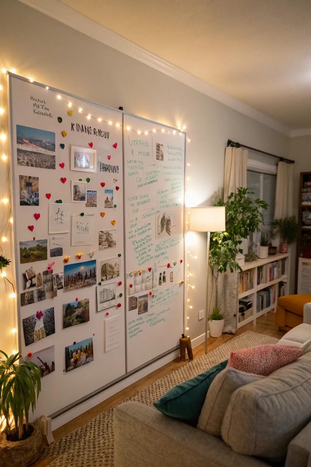 Relive cherished memories with a whiteboard photo display.