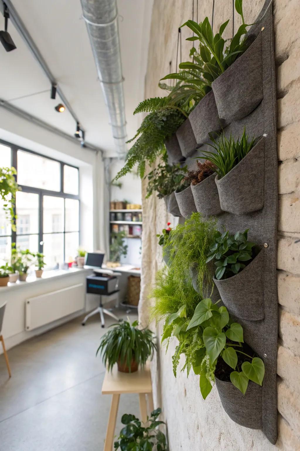 Walls get a soft, versatile touch from cloth pocket planters.