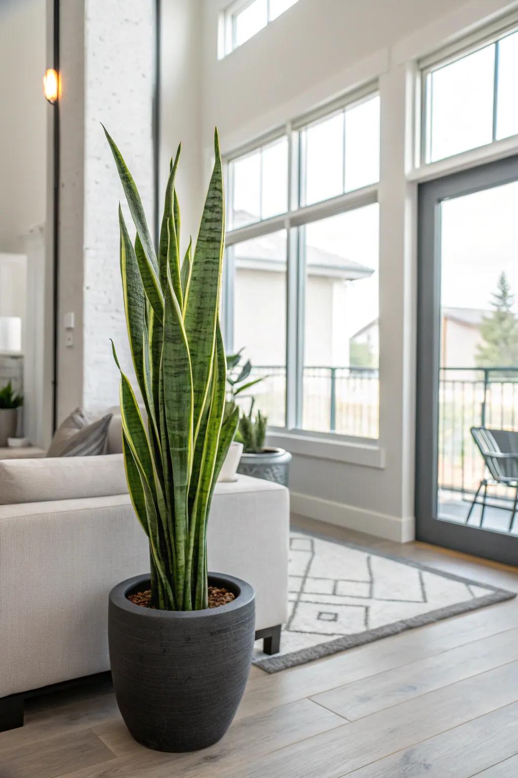 The sophisticated snake plant, a robust and elegant addition to mom's house.