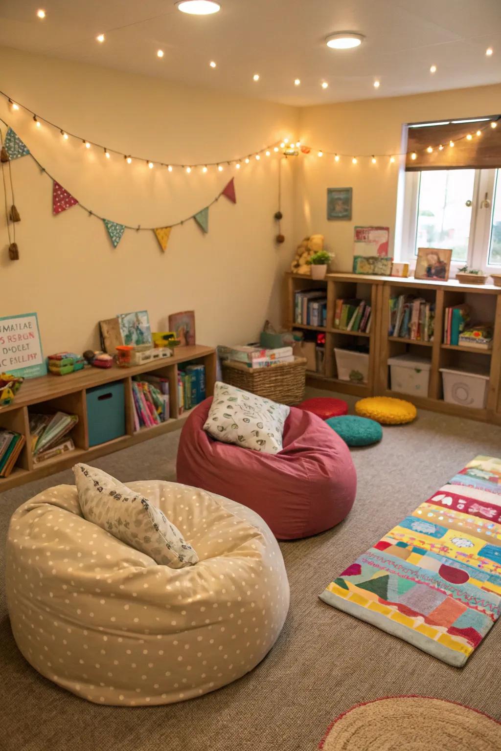 Comfortable seating enhances relaxation during play and study.