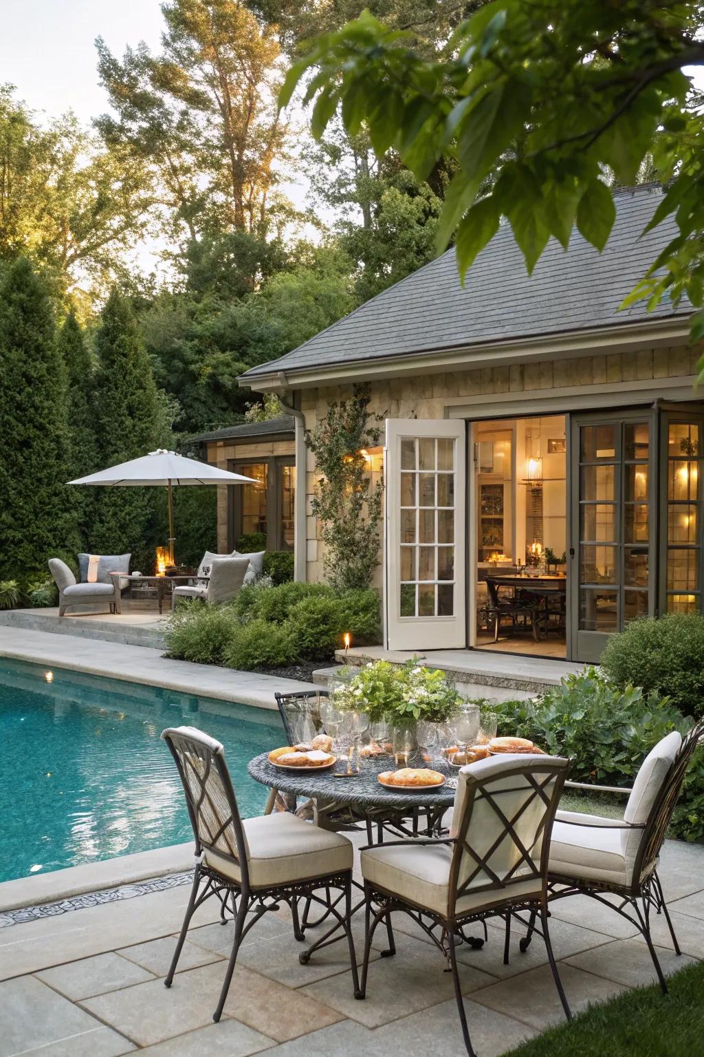 Relish outdoor dining with a dedicated poolside space