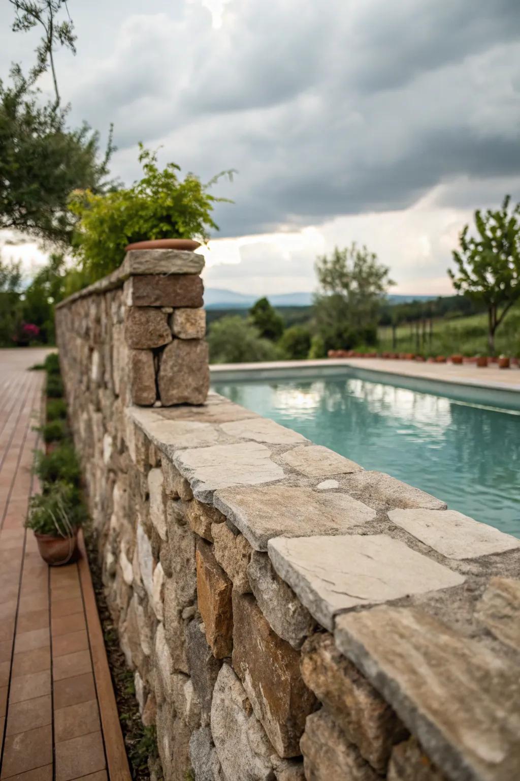 A stone barrier proposes ageless privacy and allure.