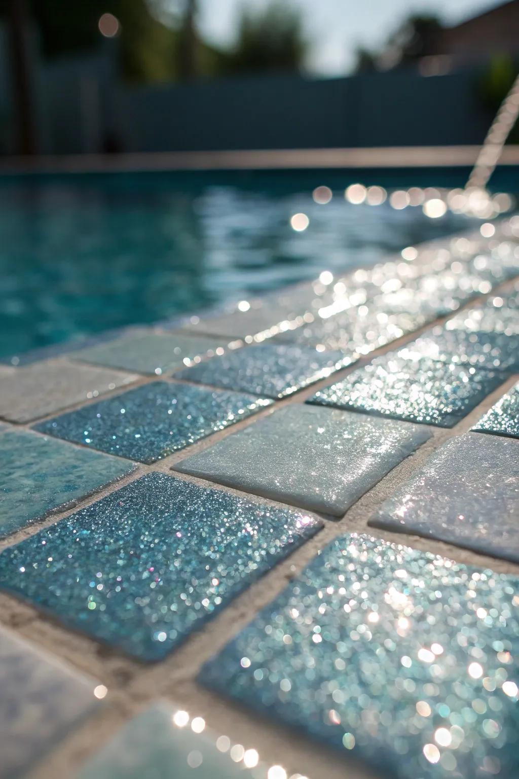 Shimmering grout adds a touch of glam to your pool tilework.