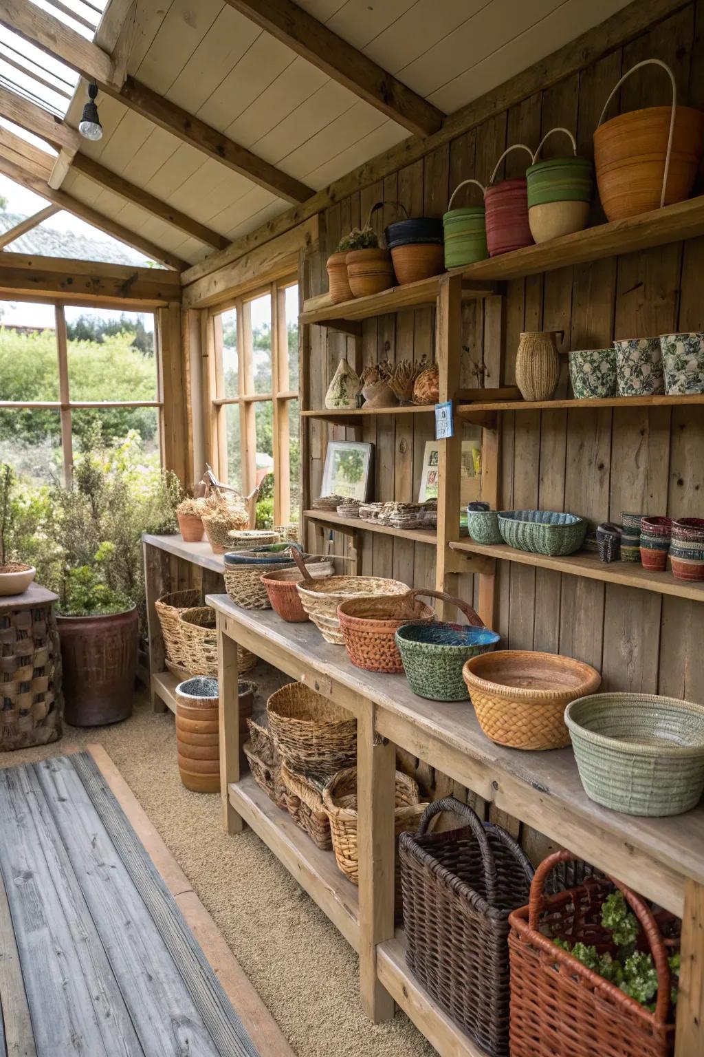 A potting shed enhanced with artisan influences.