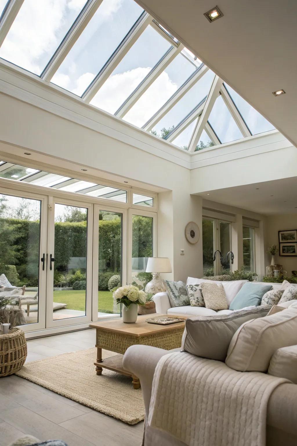 Overhead windows offer abundant natural light while maintaining privacy.