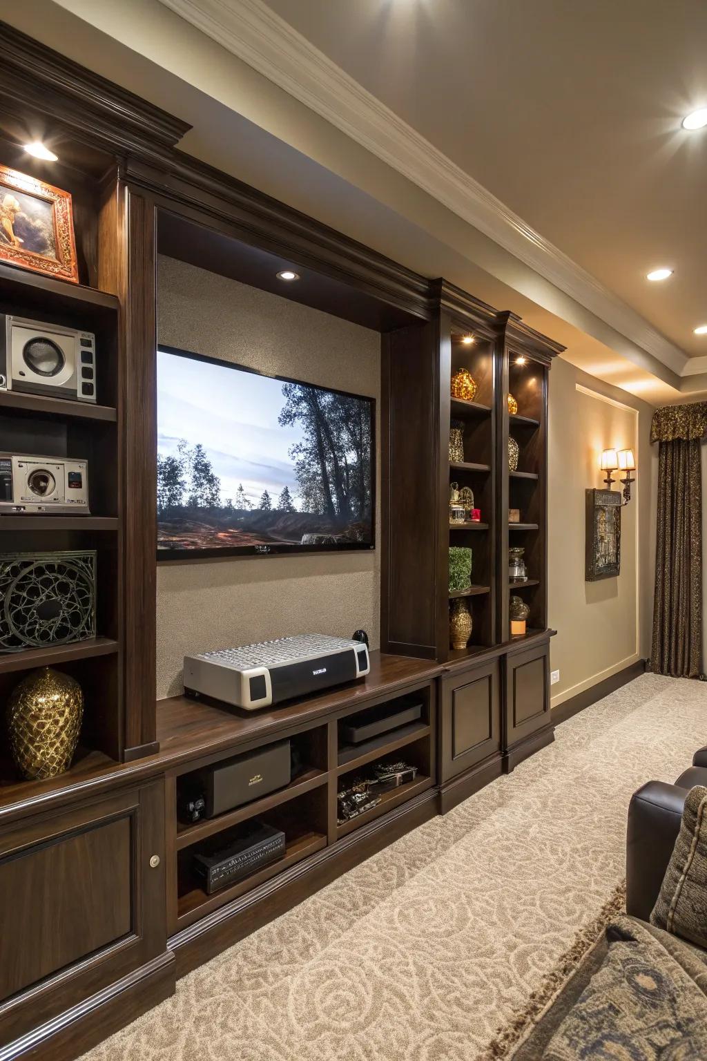 Custom shelving combines utility with aesthetic appeal.