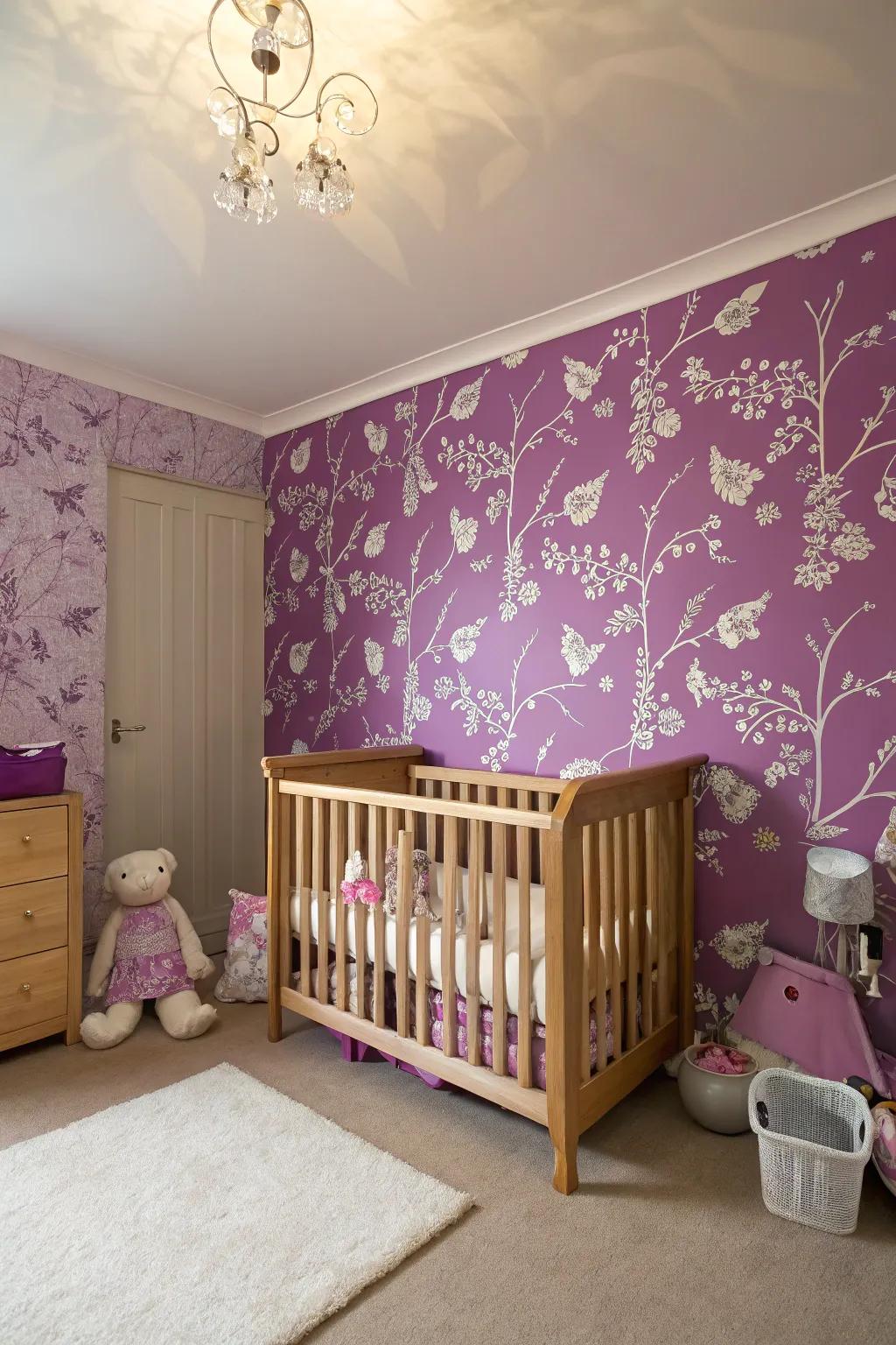 Patterned wallcoverings impart a unique character to the area.