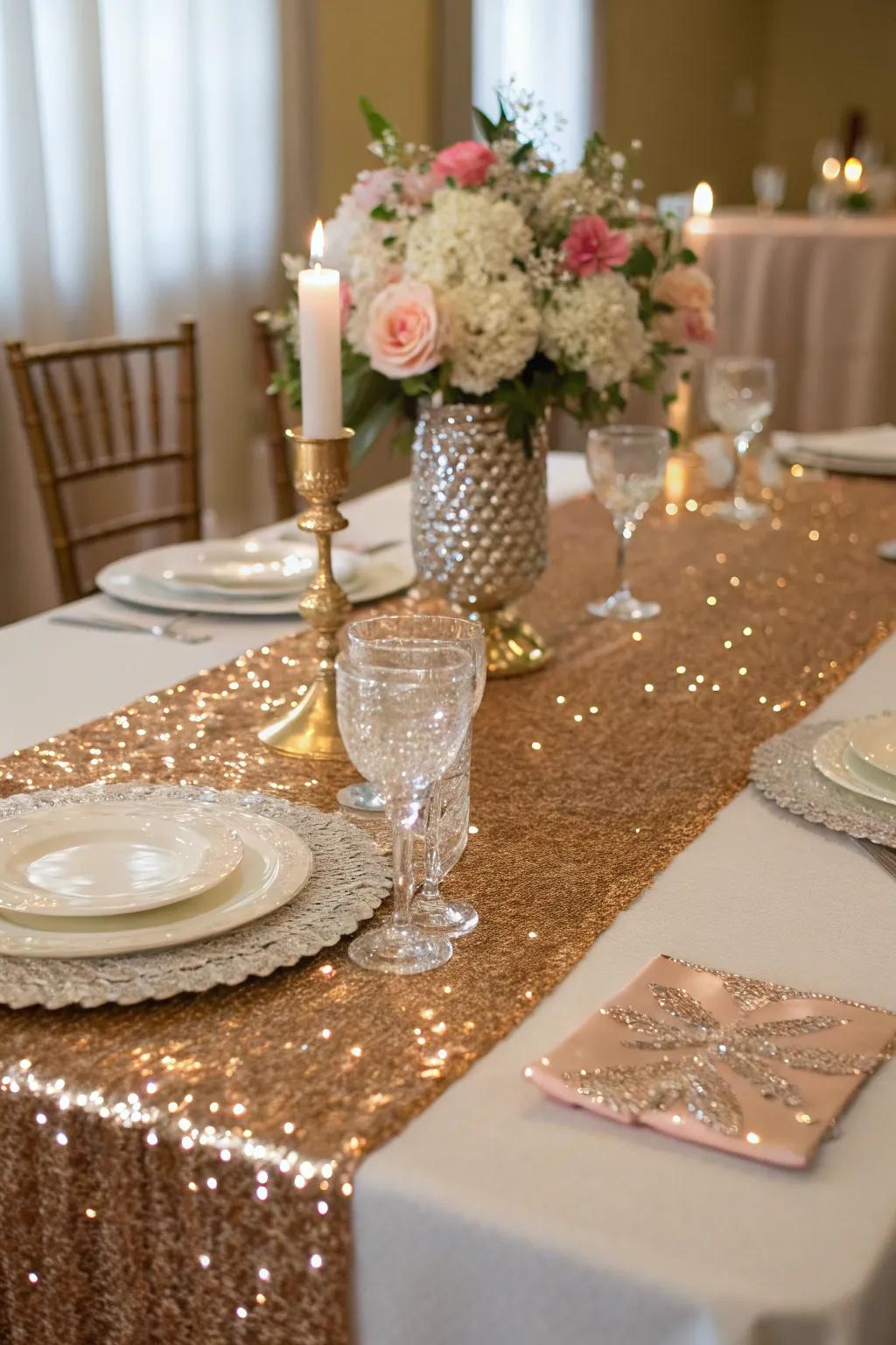 Glamorous table accents add sparkle and sophistication.