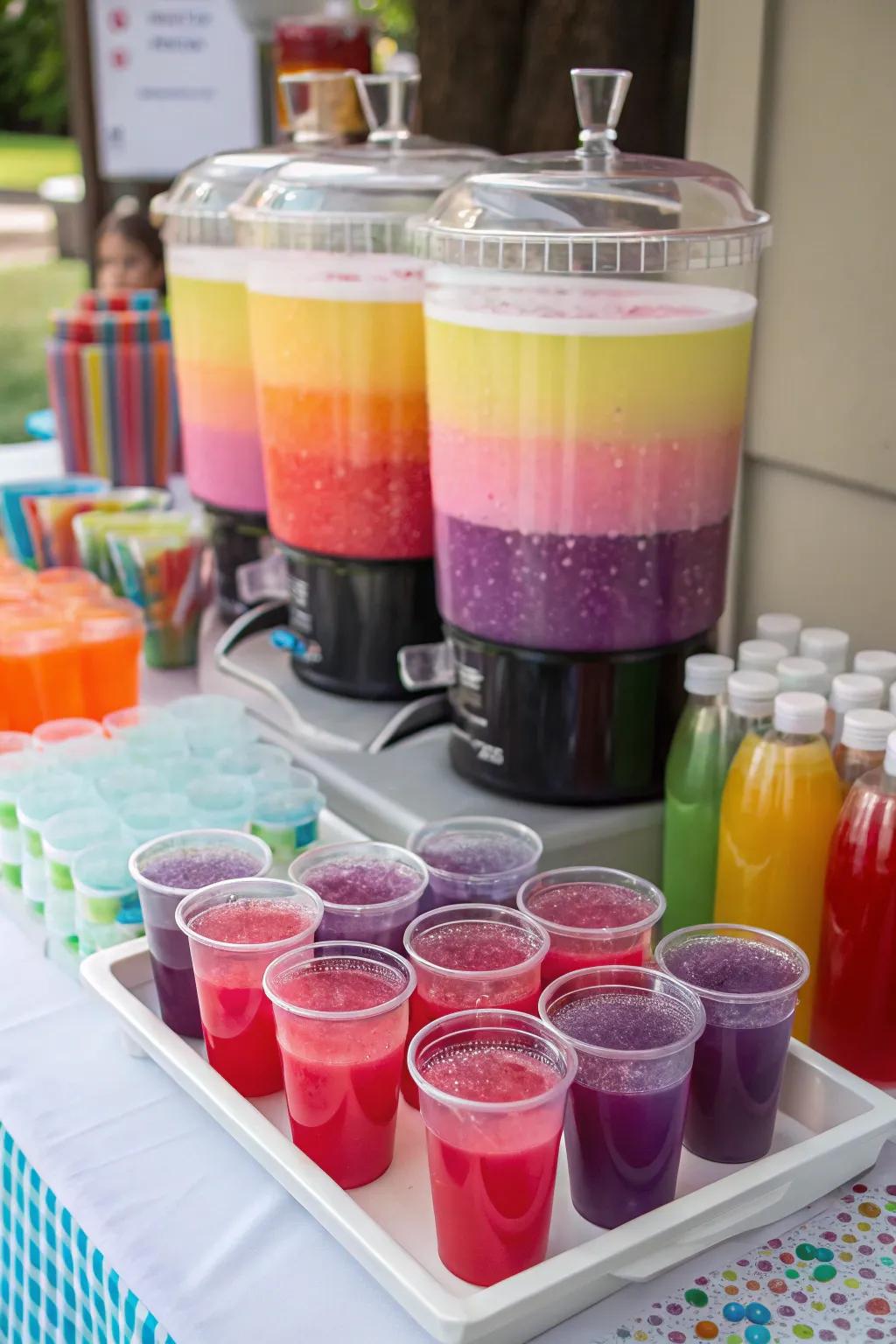 A refreshing spectrum drink station showcasing vibrant drink options.