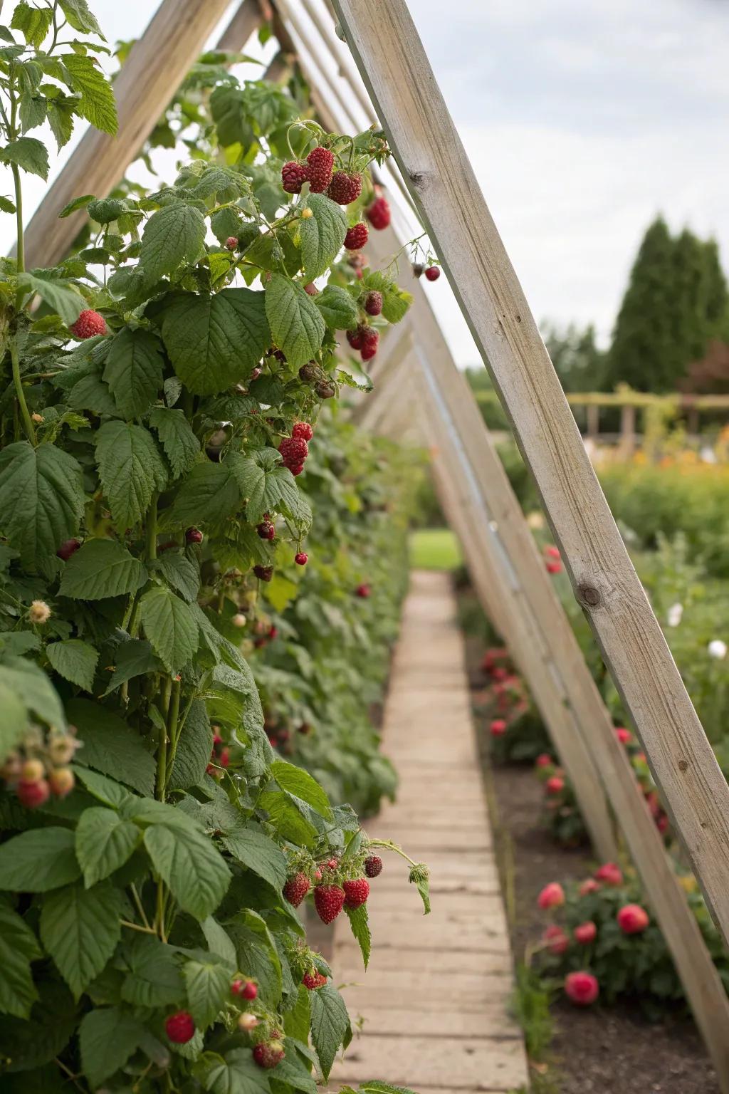 An A-frame design simplifies berry picking while adding visual interest to the garden.