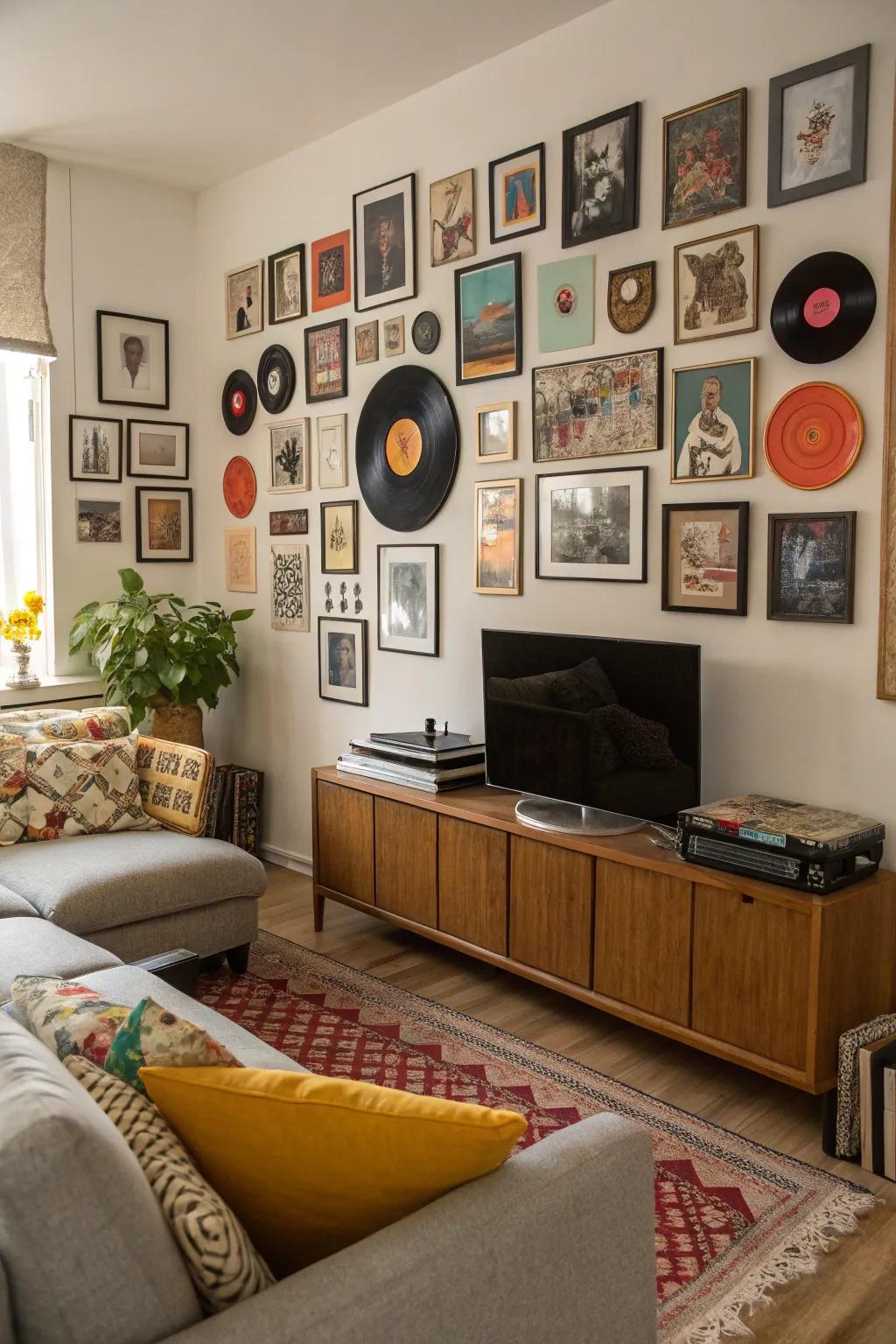 Gallery walls can express your distinctive flair through records and artwork.