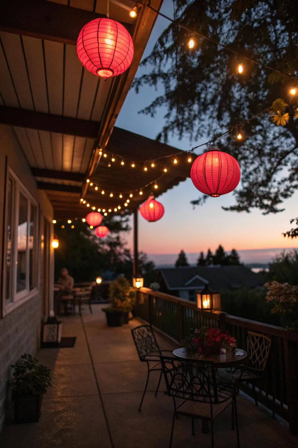 Scarlet lights create a warm, inviting atmosphere.