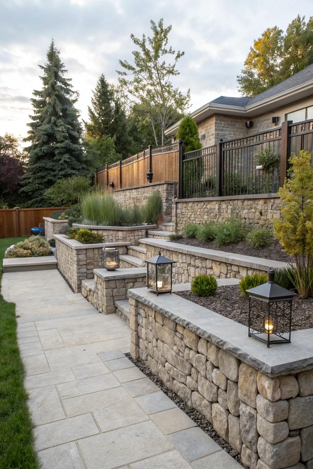 A synergy of stone and alloy crafting a distinctive backyard design.