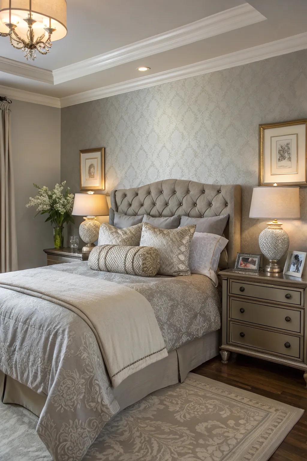 Luxurious bedding complements the restful tones of Stone Echo.