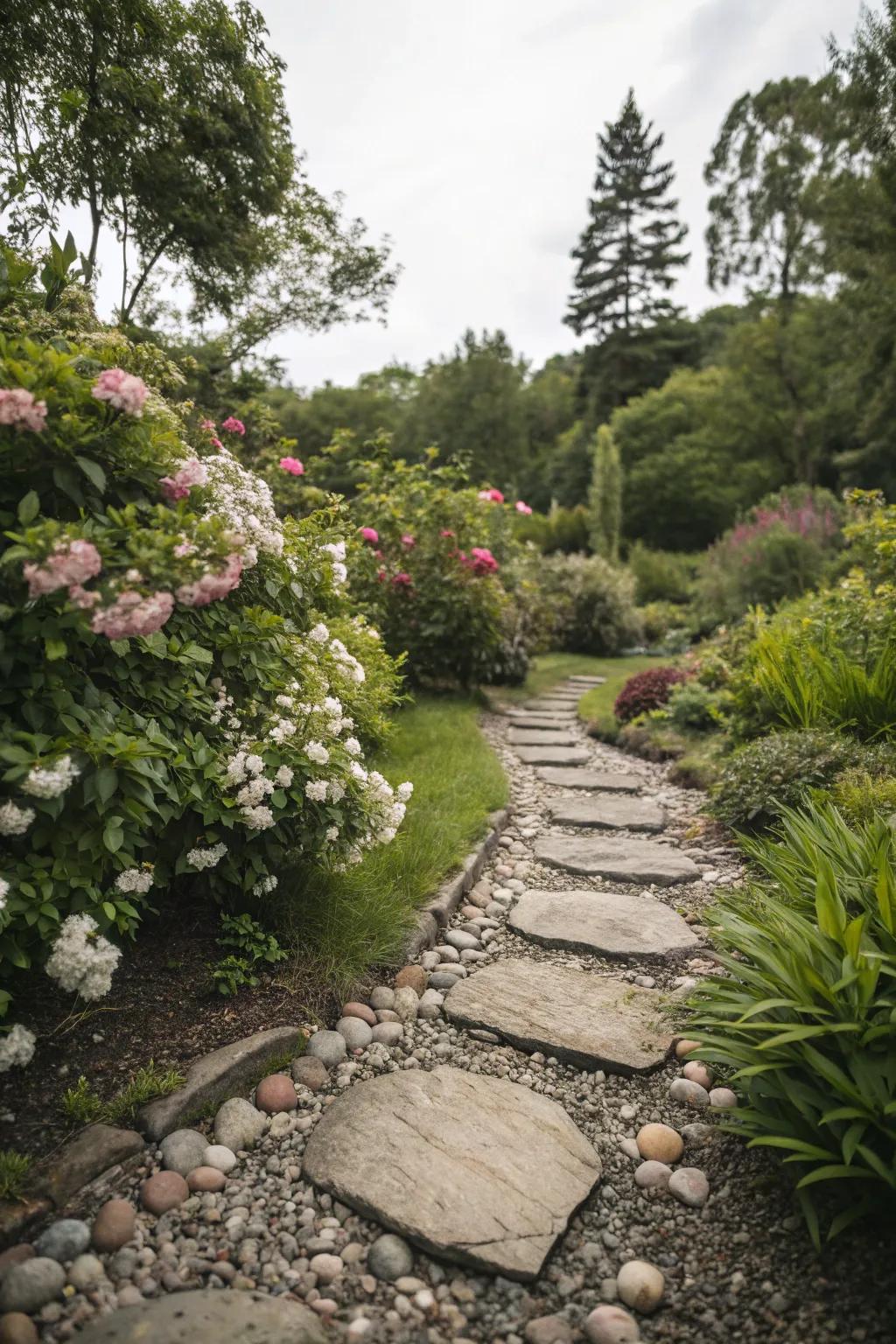 Enhance stepping stones with a pebble surround.